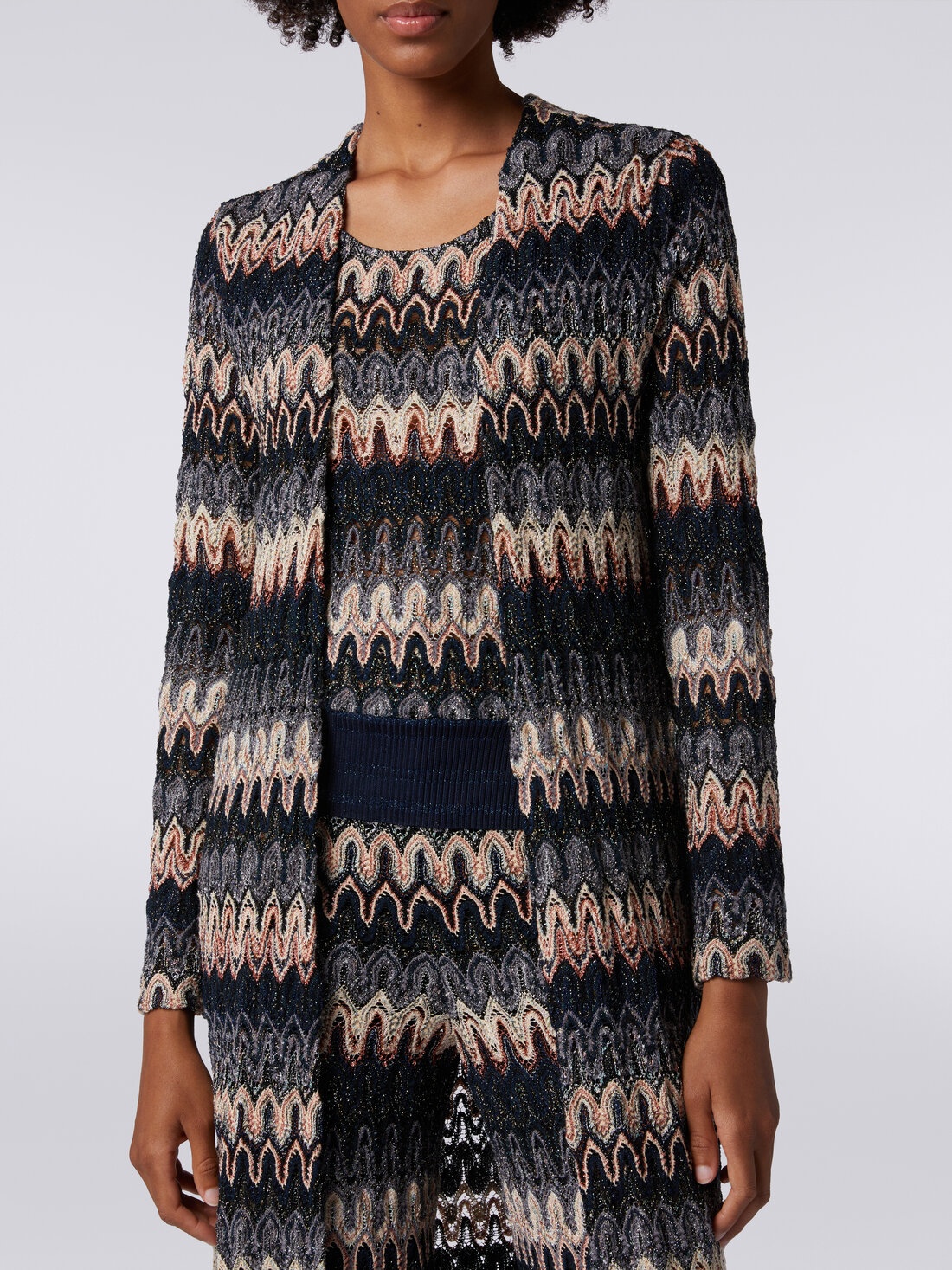 Shop Missoni Zigzag Metallic Long Cardigan In Black
