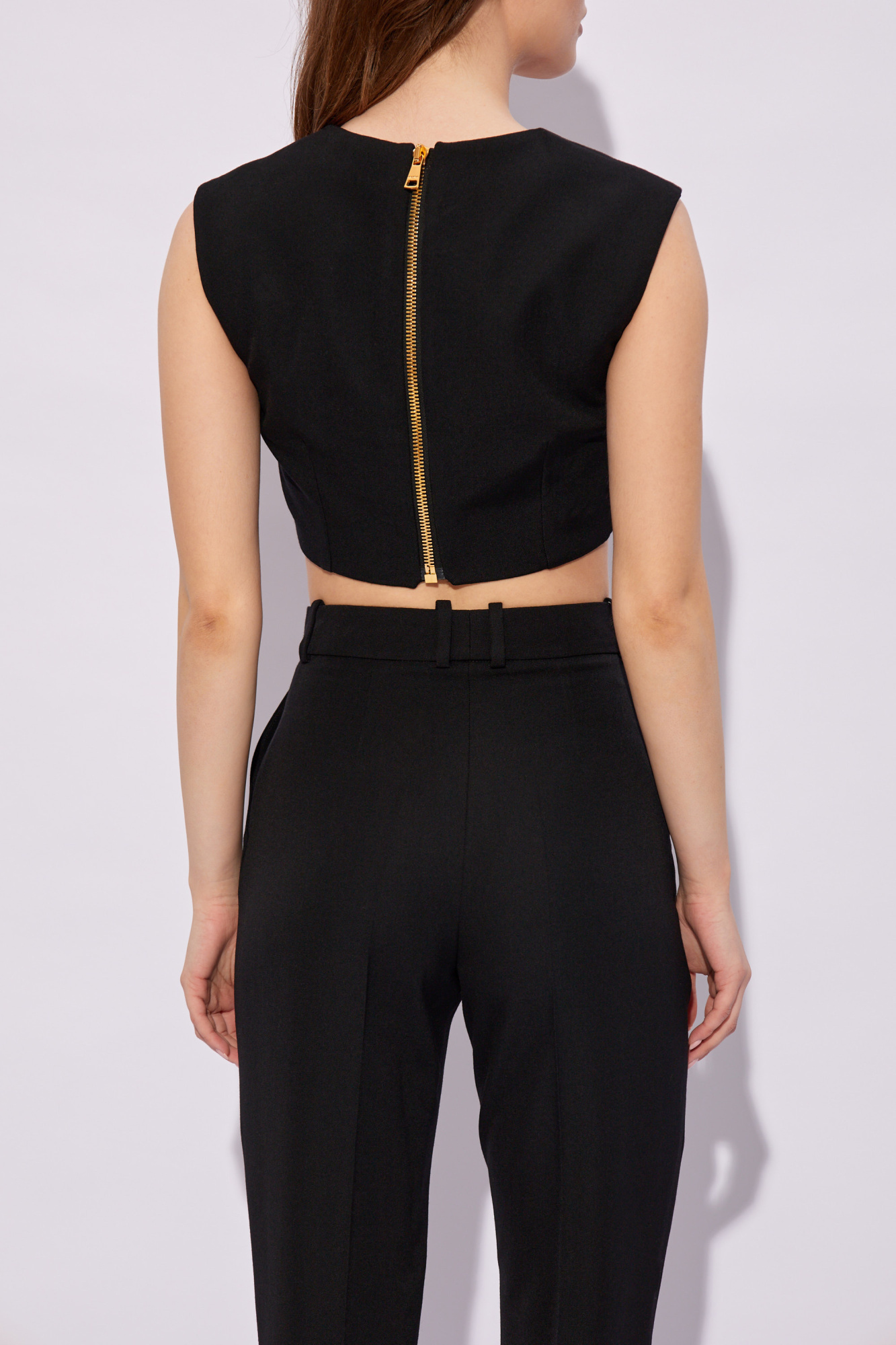 Balmain Panelled Wool Crop-top In Black