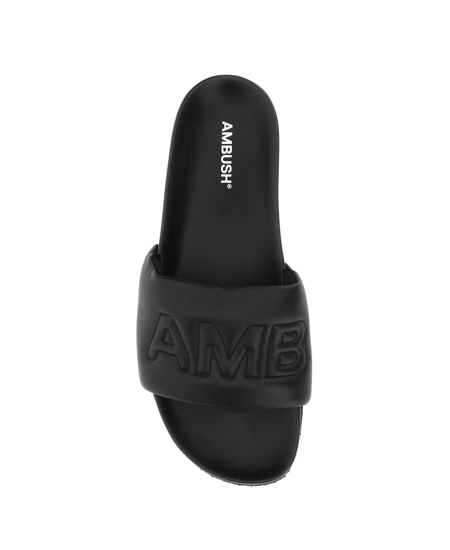 Ambush Quilted Lettering Logo Sliders Man Sandals Black Size 9 Calfskin In Black
