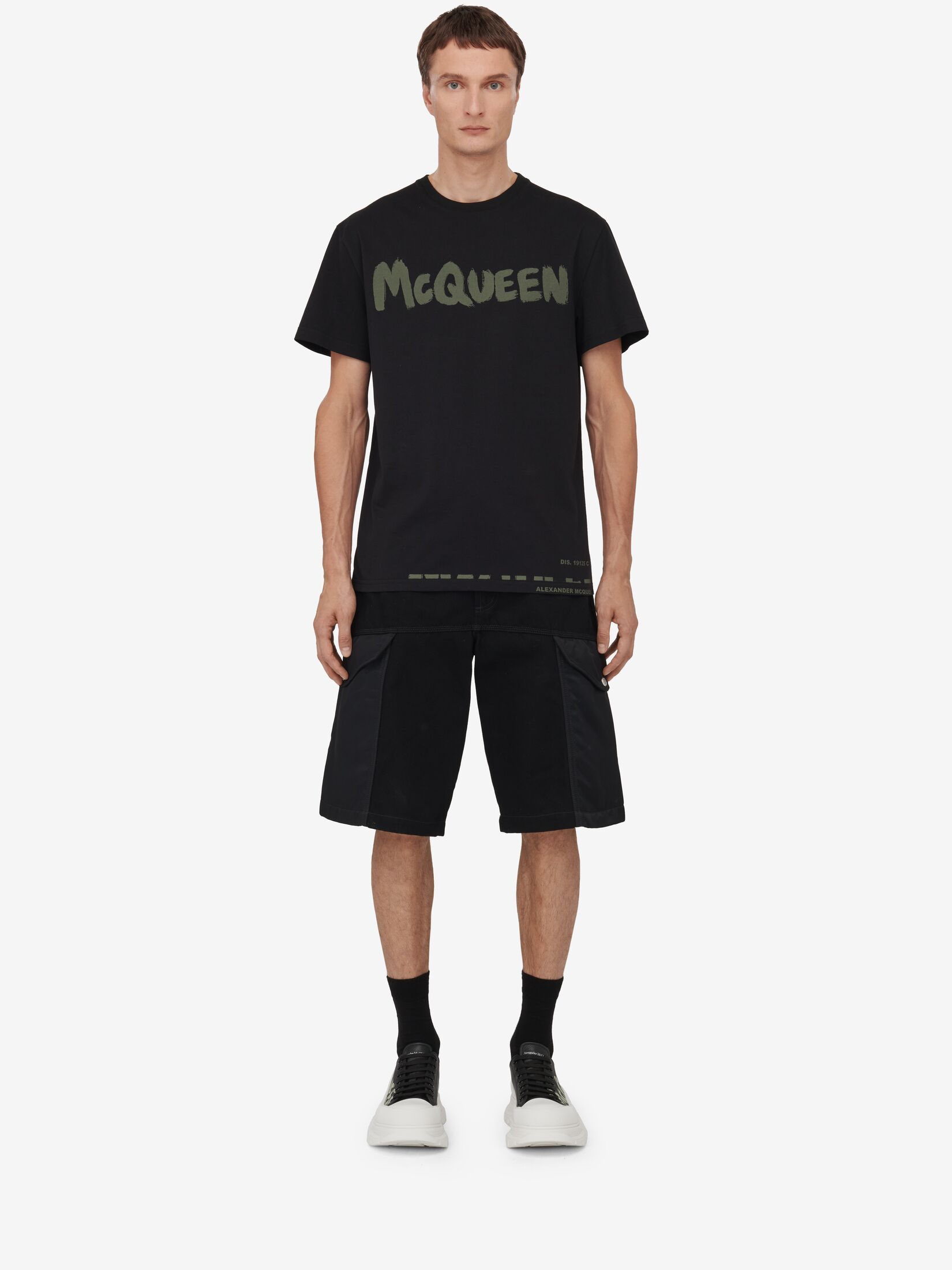 Alexander Mcqueen Men`s Mcqueen Graffiti T-shirt In Black/khaki In Black