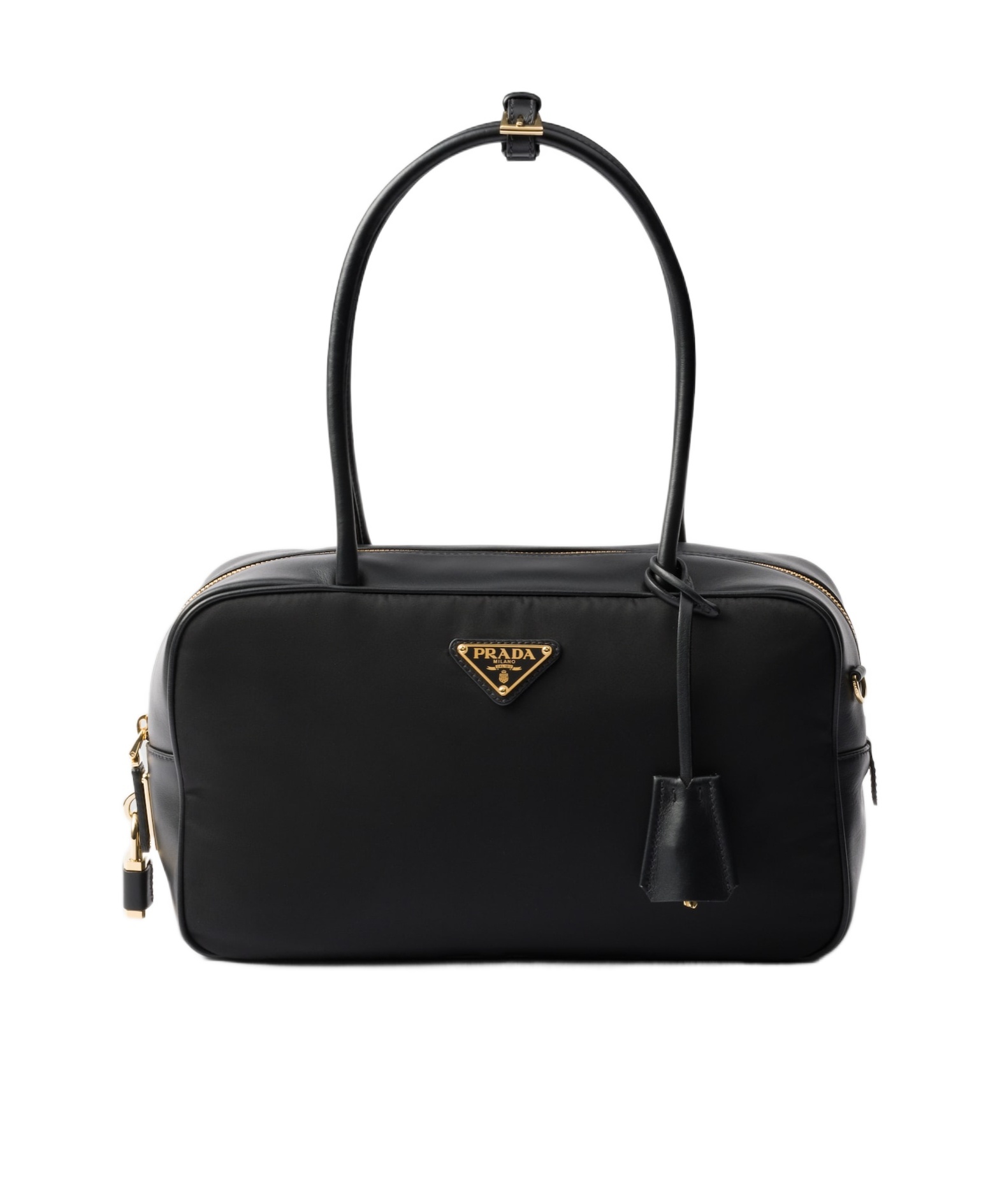 Shop Prada Re-nylon And Leather Medium Top-handle Bag In Black