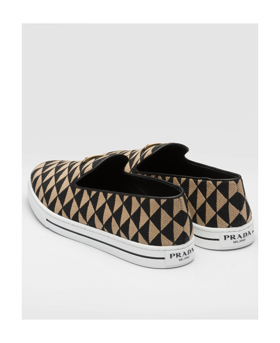 Prada Symbole Triangle-logo Loafers In Black/beige