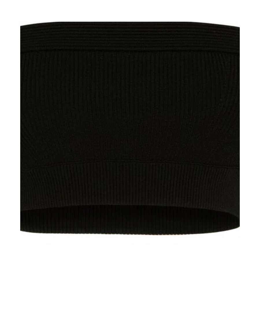 Alexander Mcqueen Woman - Black Long Sleeve Crop Top With Off Shoulders In Black