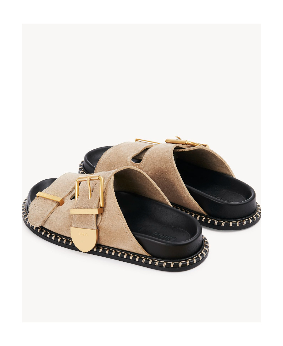 Chloé Rebecca Suede Slides In Nude
