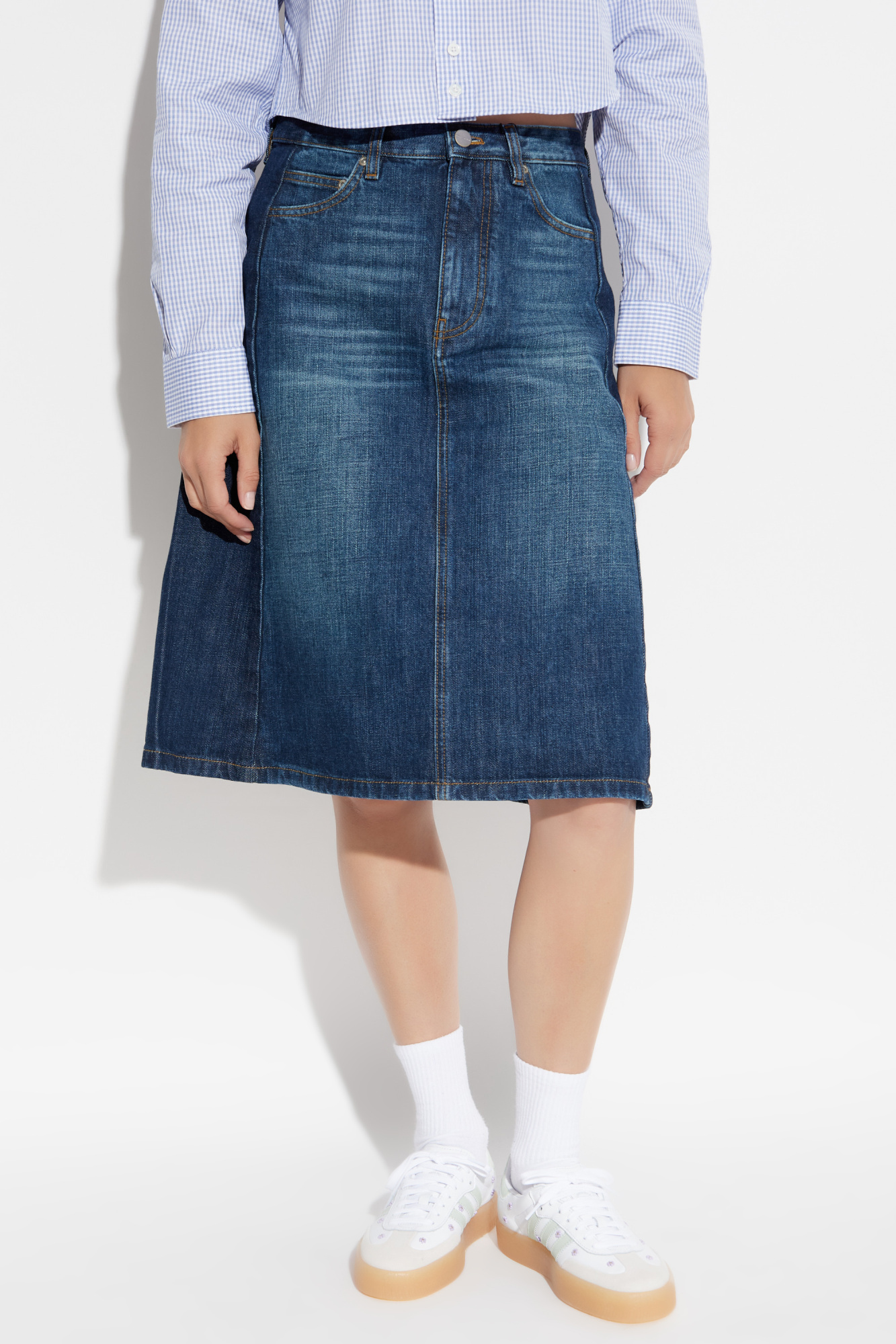 Marc Jacobs Two-tone Denim Midi Skirt In Blue