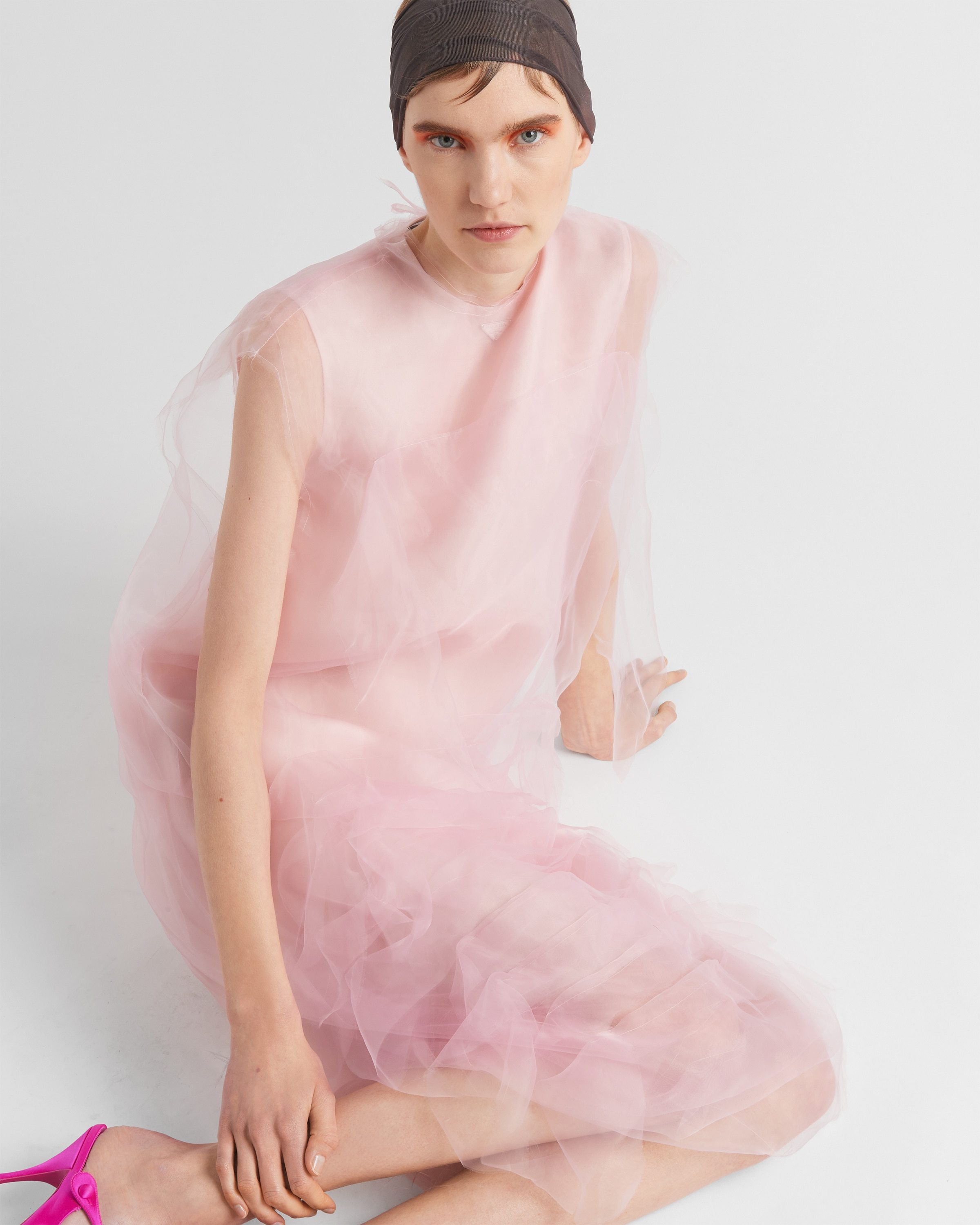 Prada Technical Voile Dress In Pink