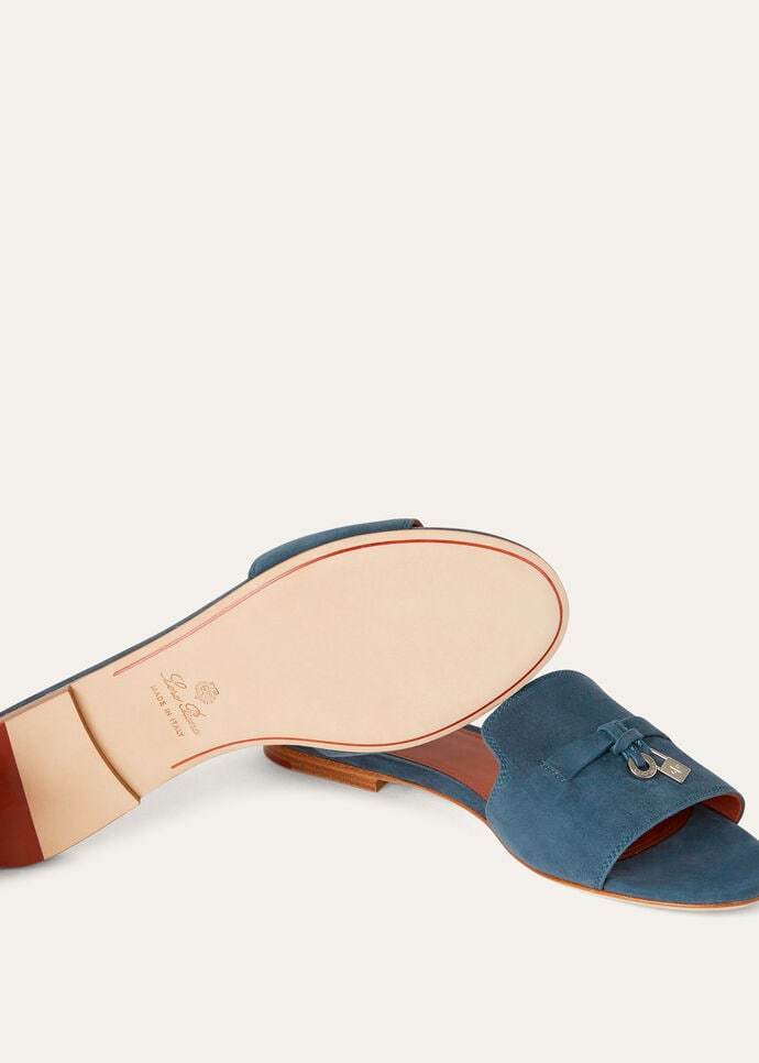 Loro Piana Summer Charms Flat Slippers In Denim Blue
