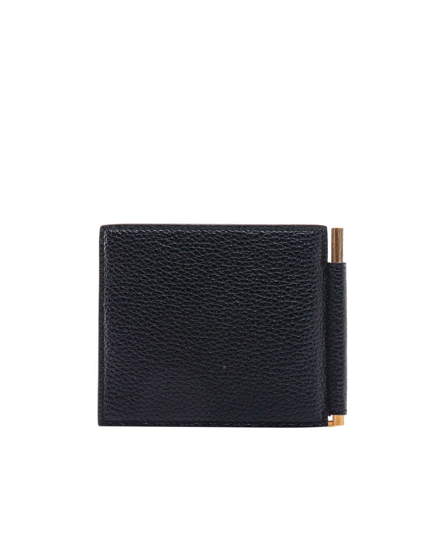 Tom Ford Soft Grain Leather T Line Money Clip Wallet In Black