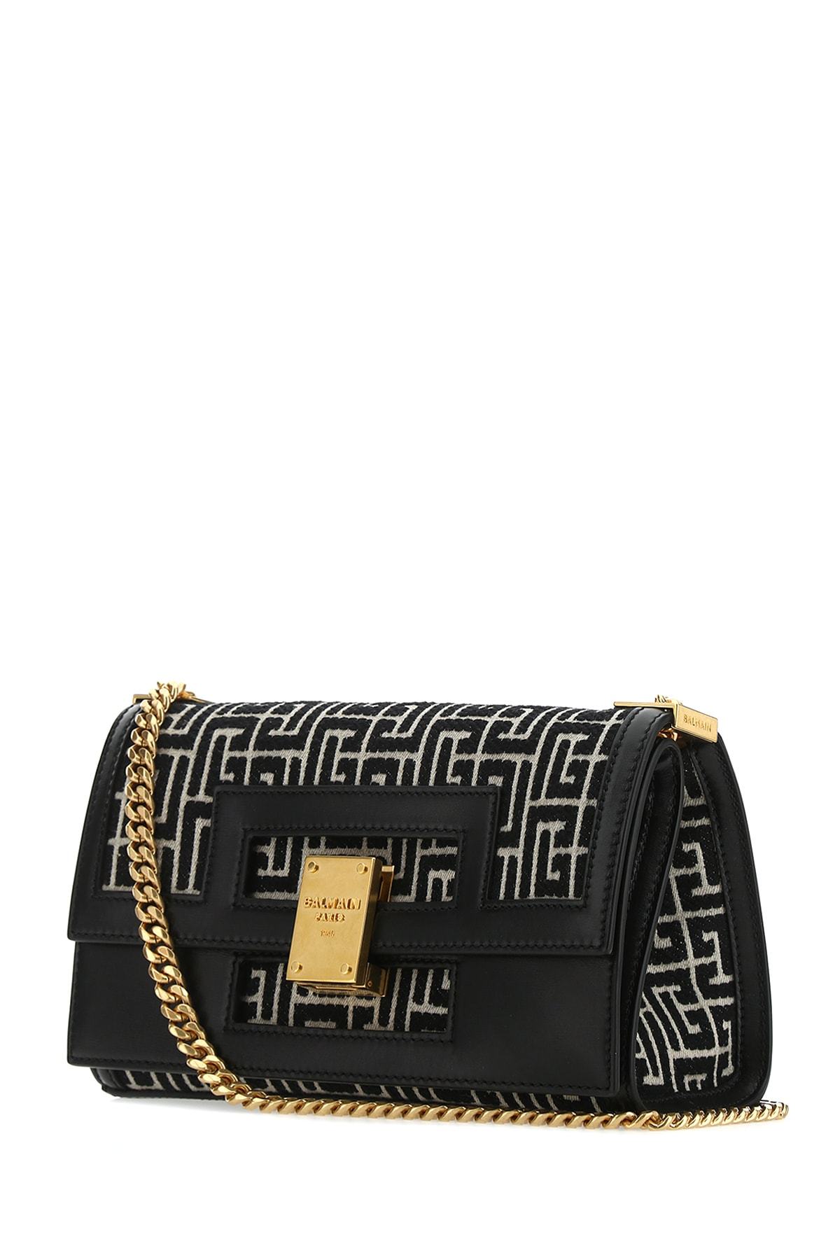 Balmain Medium Bicolour Jacquard 1945 Bag In Black