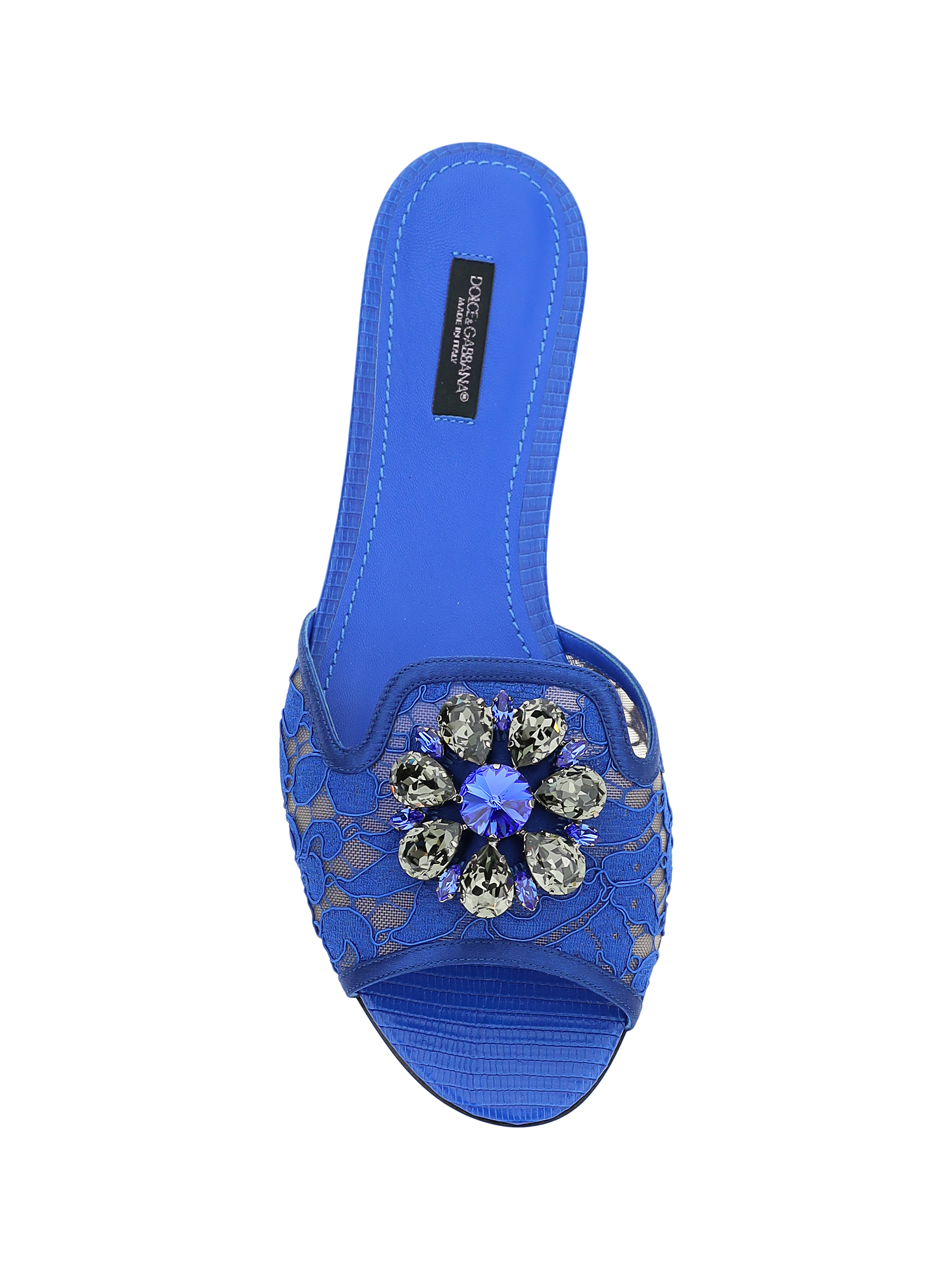 Shop Dolce & Gabbana Bianca Crystal-embellished Lace Sandals In Blue
