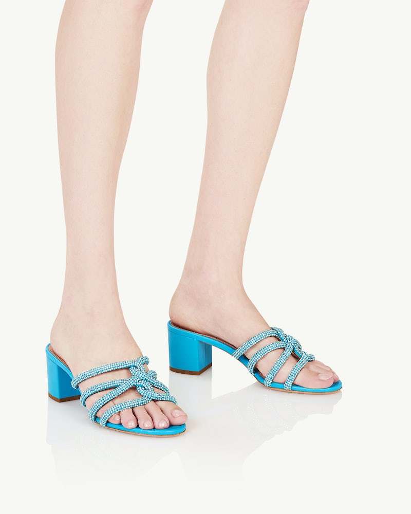 Aquazzura 60mm Crystal-embellished Leather Mules In Blue