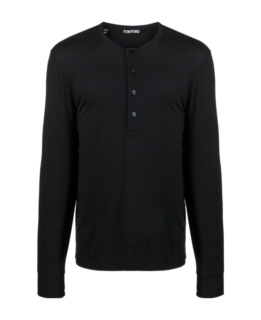 Tom Ford Long-sleeved Henley Top With Buttoned Placket And Fitted Silhouette In Black
