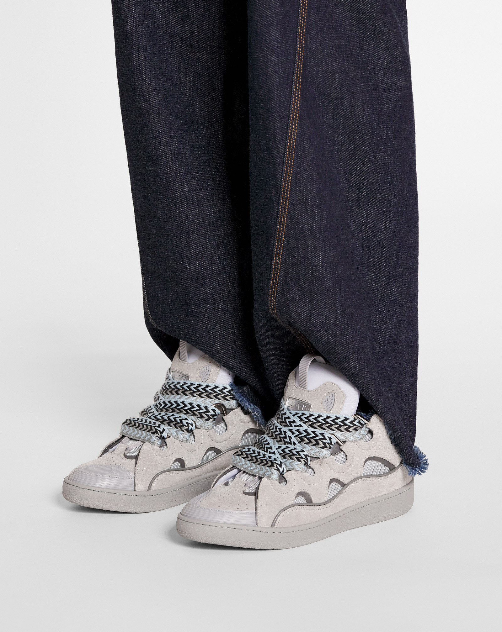 Lanvin Curb Chunky Leather Sneakers In Gray