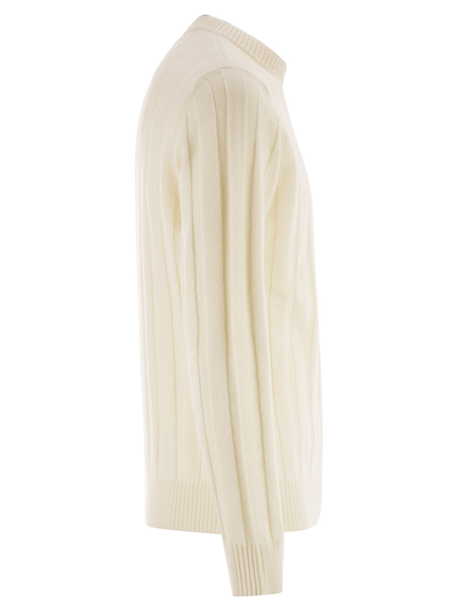 Peserico Wool And Cashmere Ribbed Jumper In Neutral