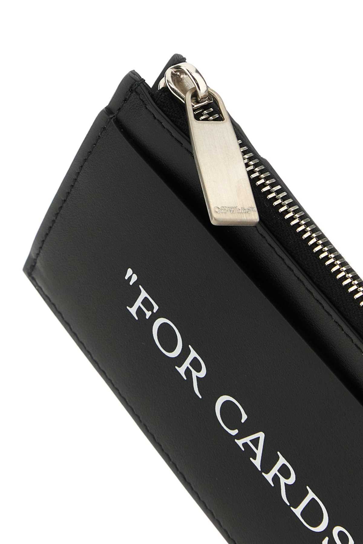 Off-white Leather Card Holder With Zip Pocket In Black