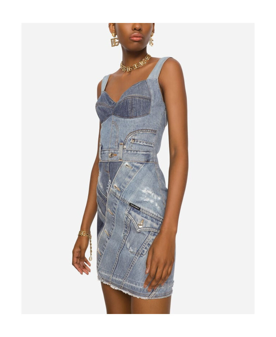 Dolce & Gabbana Sleeveless V-neck Minidress In Blue