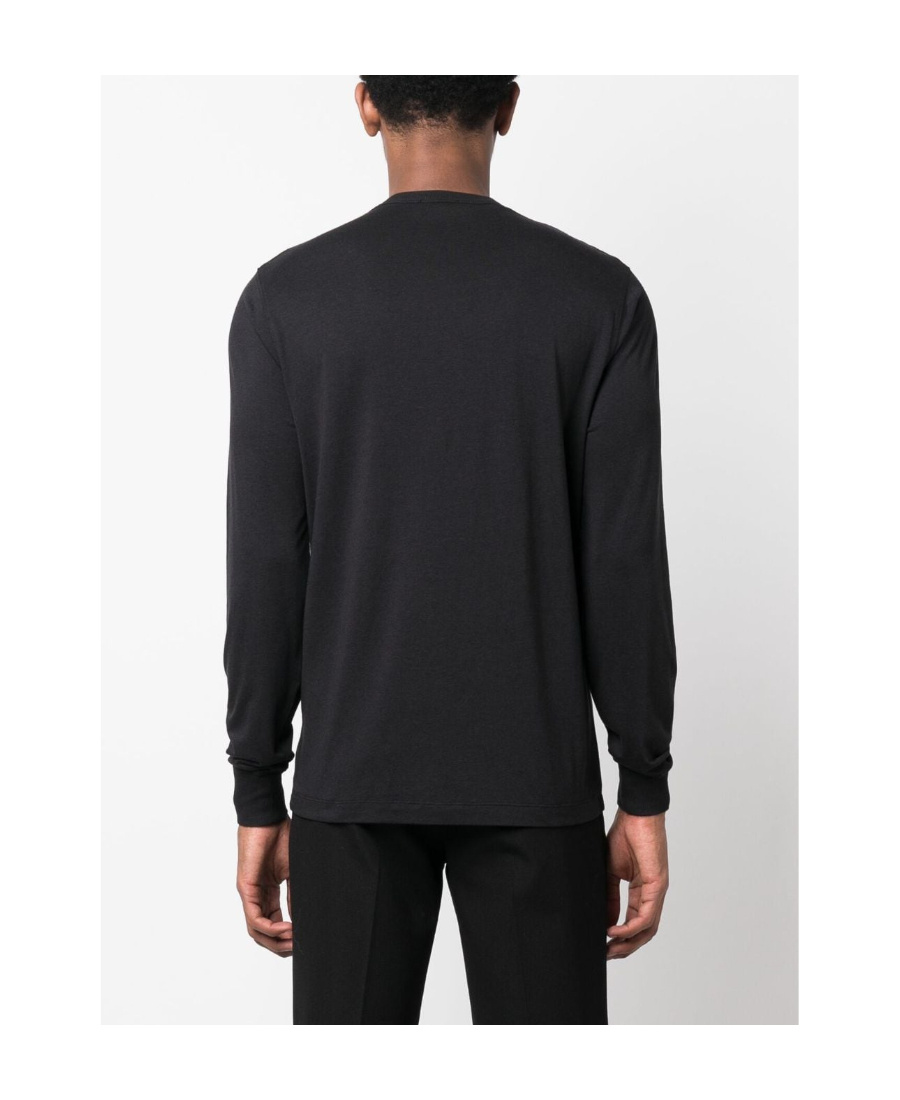 Tom Ford Long-sleeved Henley Top With Buttoned Placket And Fitted Silhouette In Black