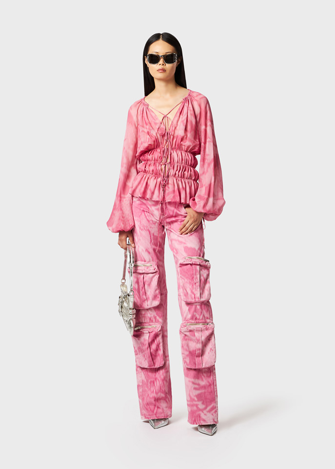 Blumarine Printed Georgette Blouse In Pink