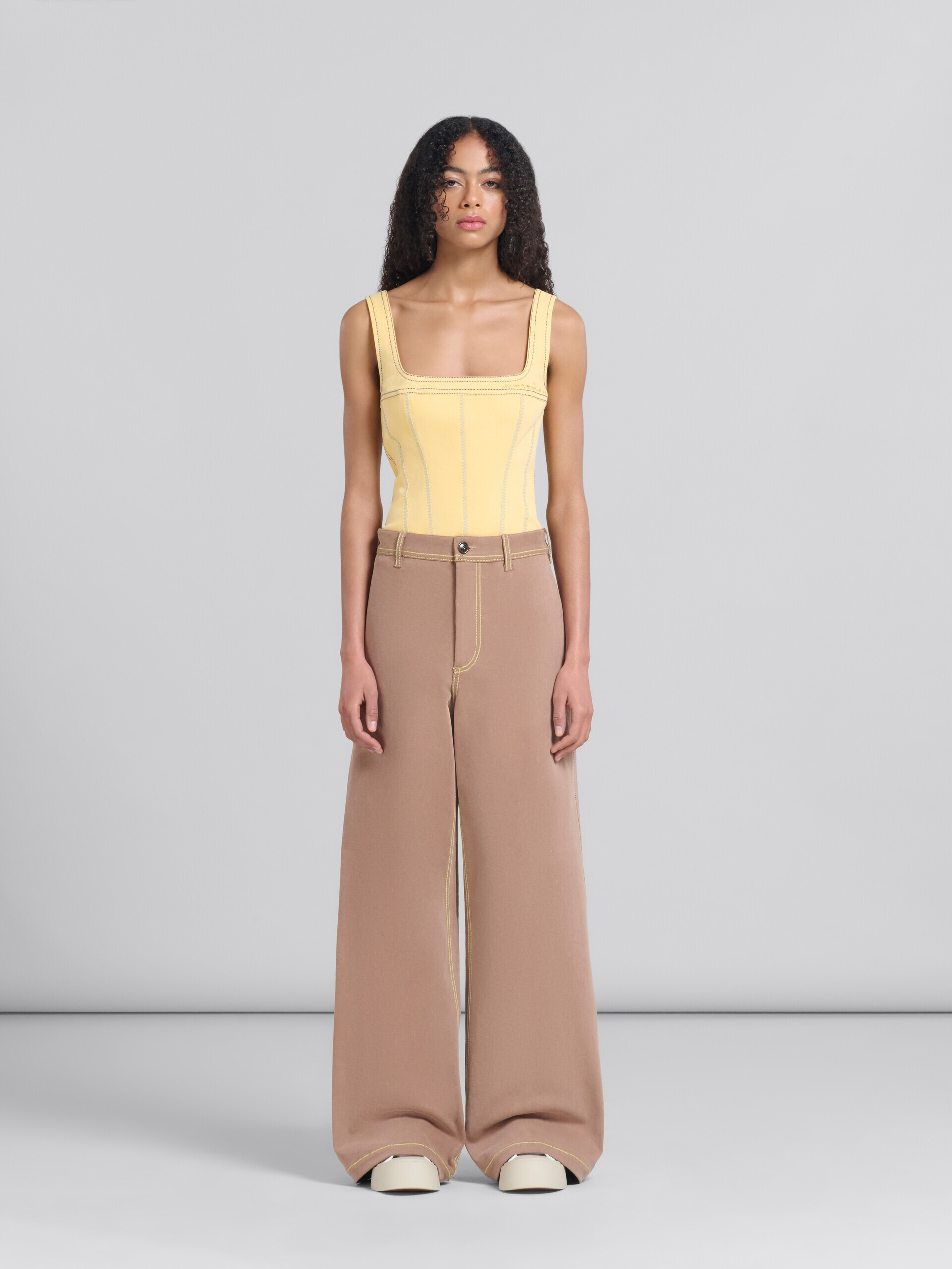 Shop Marni Brown Organic Denim Trousers With Contrast Stitching In Nude
