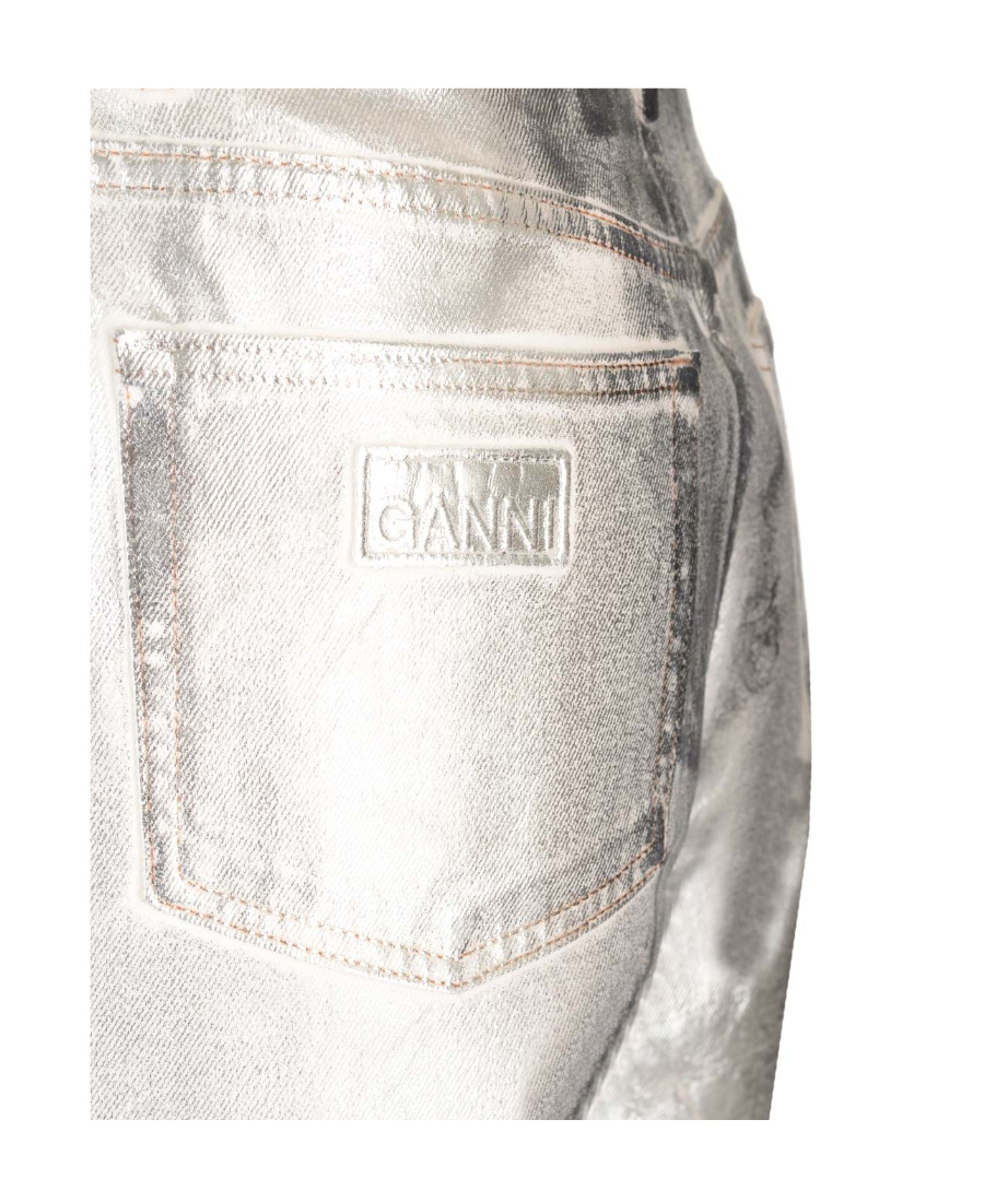 Ganni Metallic-finish Organic-cotton Tapared Jeans In White