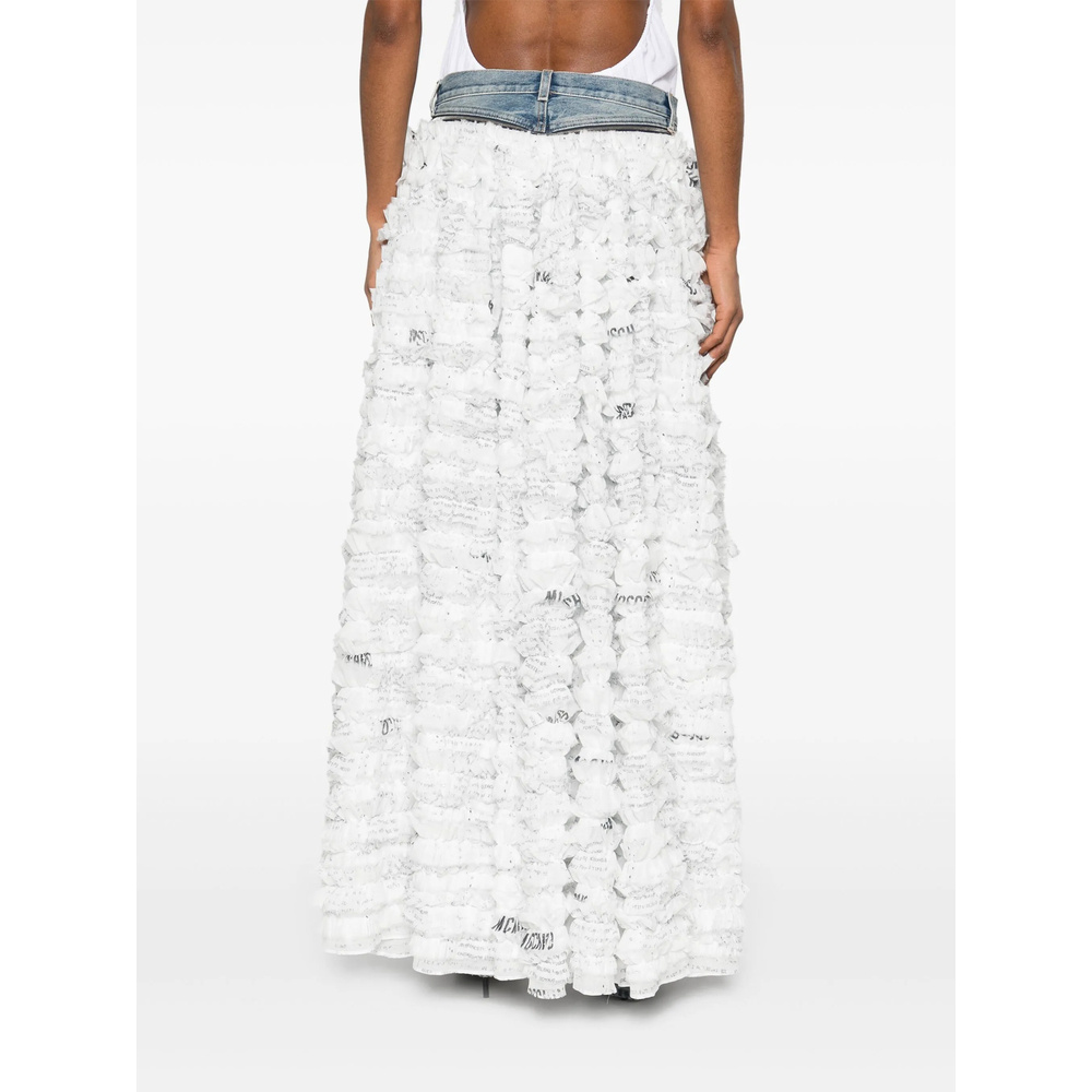 Moschino Ruffled Overlay Distressed Jeans In Gray