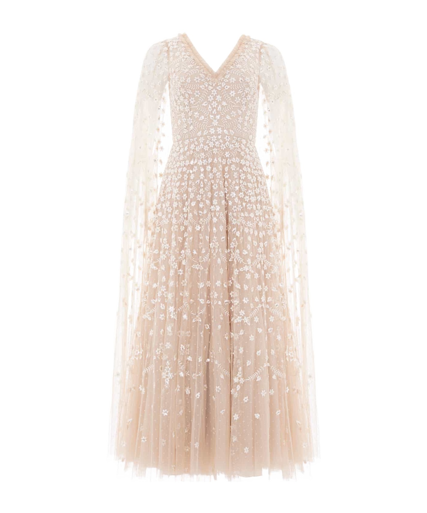 Needle & Thread Clover Cape Sleeve Ankle Gown In Gold
