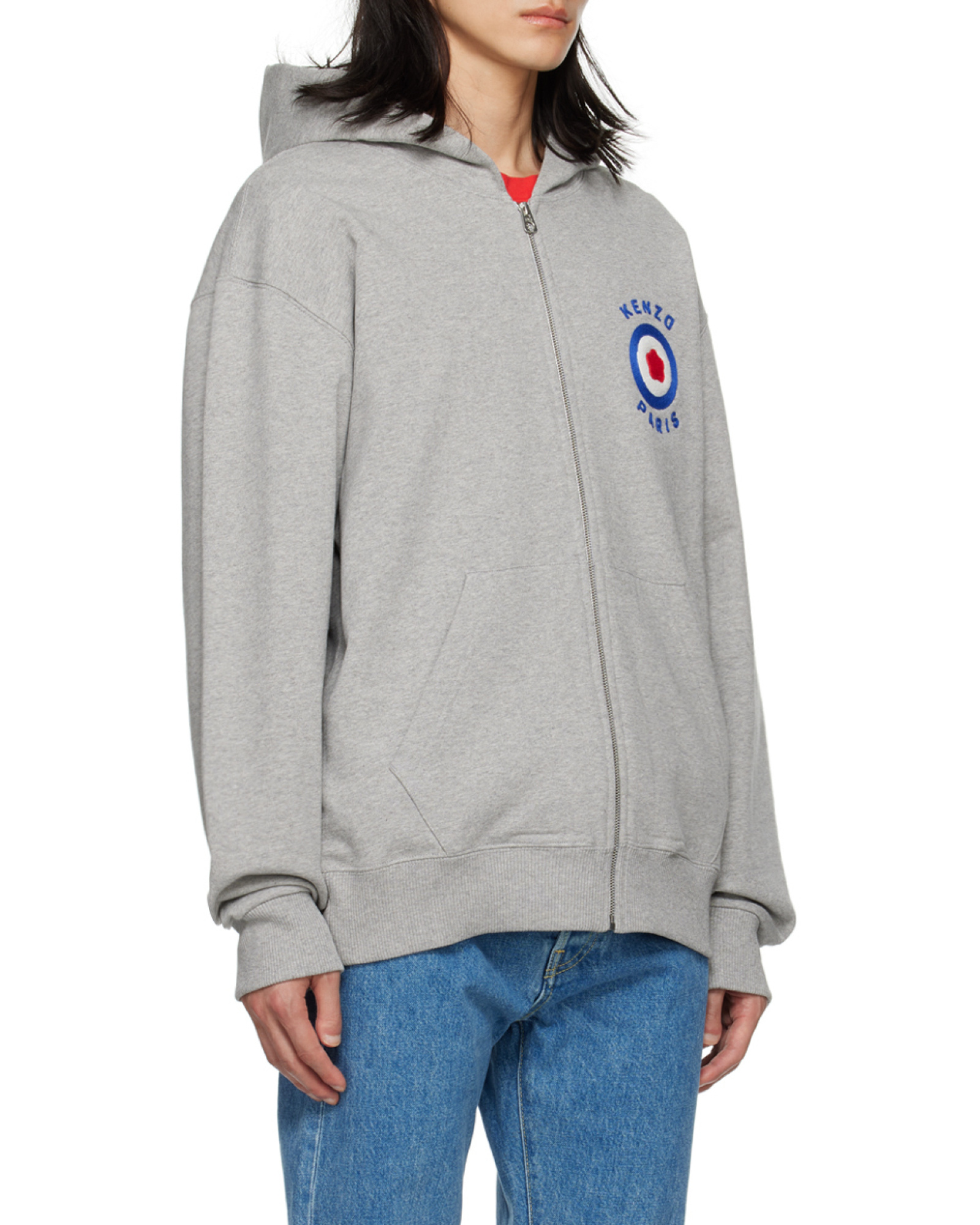 Kenzo Logo-embroidered Zipped Hoodie In White