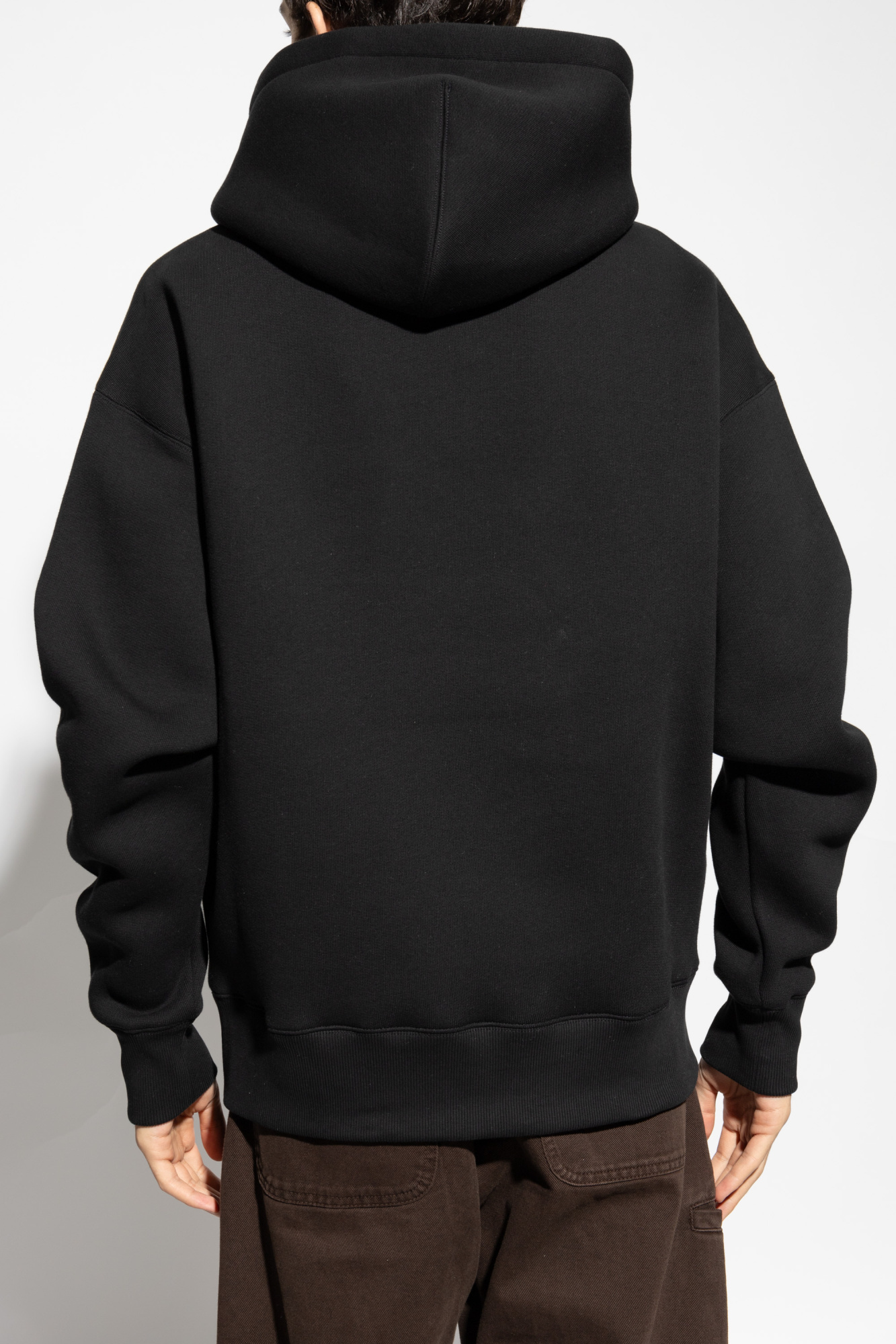 Ami Alexandre Mattiussi Paris Long-sleeved Drawstring Hoodie In Black