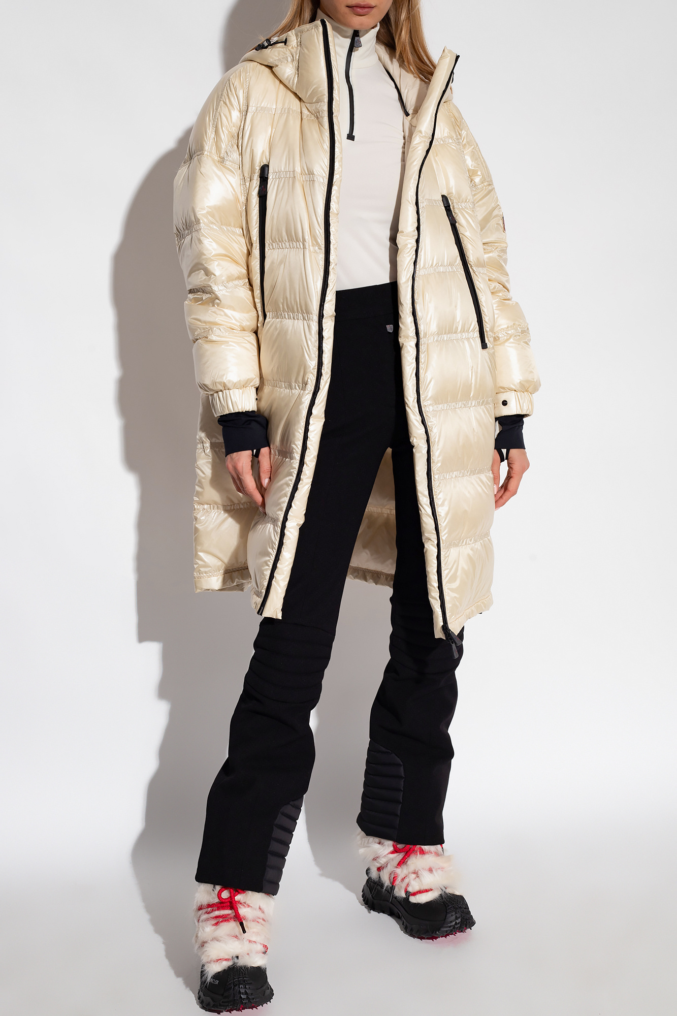 Moncler Grenoble Rochelairs Down Long Parka In Nude