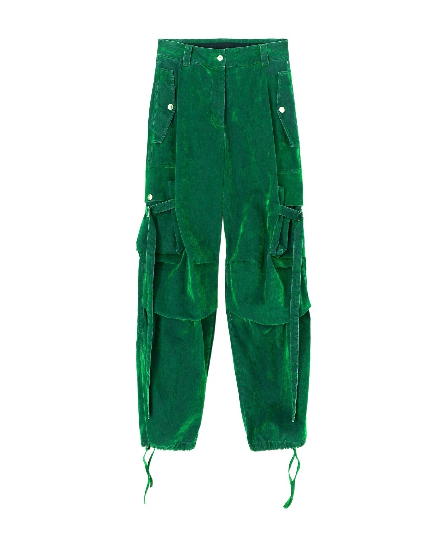 Msgm Flock Denim High-waisted Cargo Jeans In Green