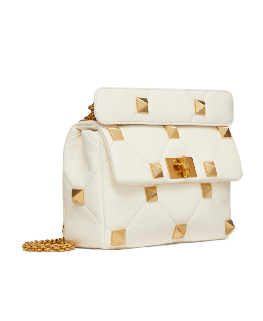 Valentino Medium Roman Stud Shoulder Bag In White