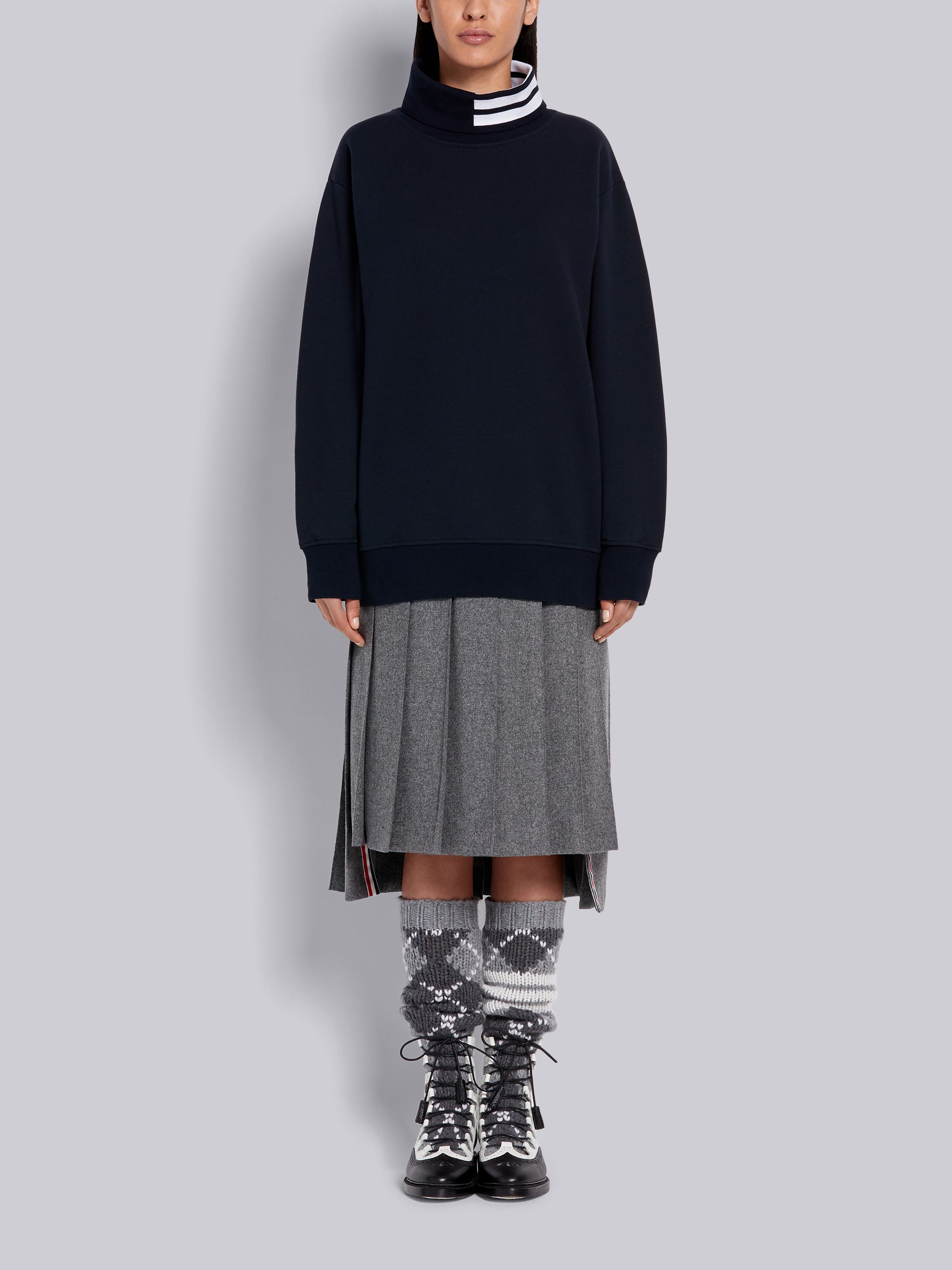 Thom Browne 4-bar Stripe Intarsia Turtle-neck Sweatshirt In Black
