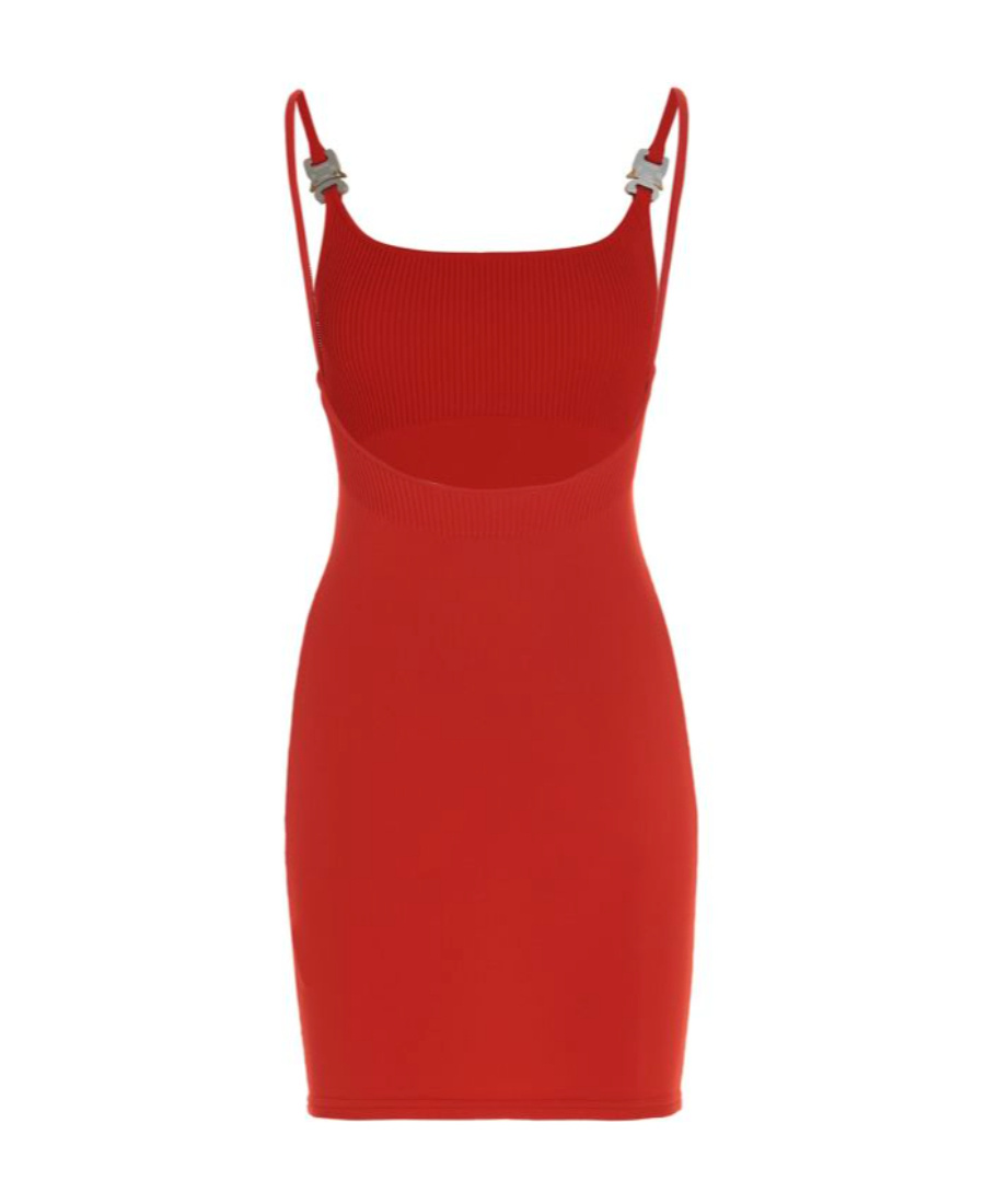 Alyx Buckle-detail Knitted Minidress In Red