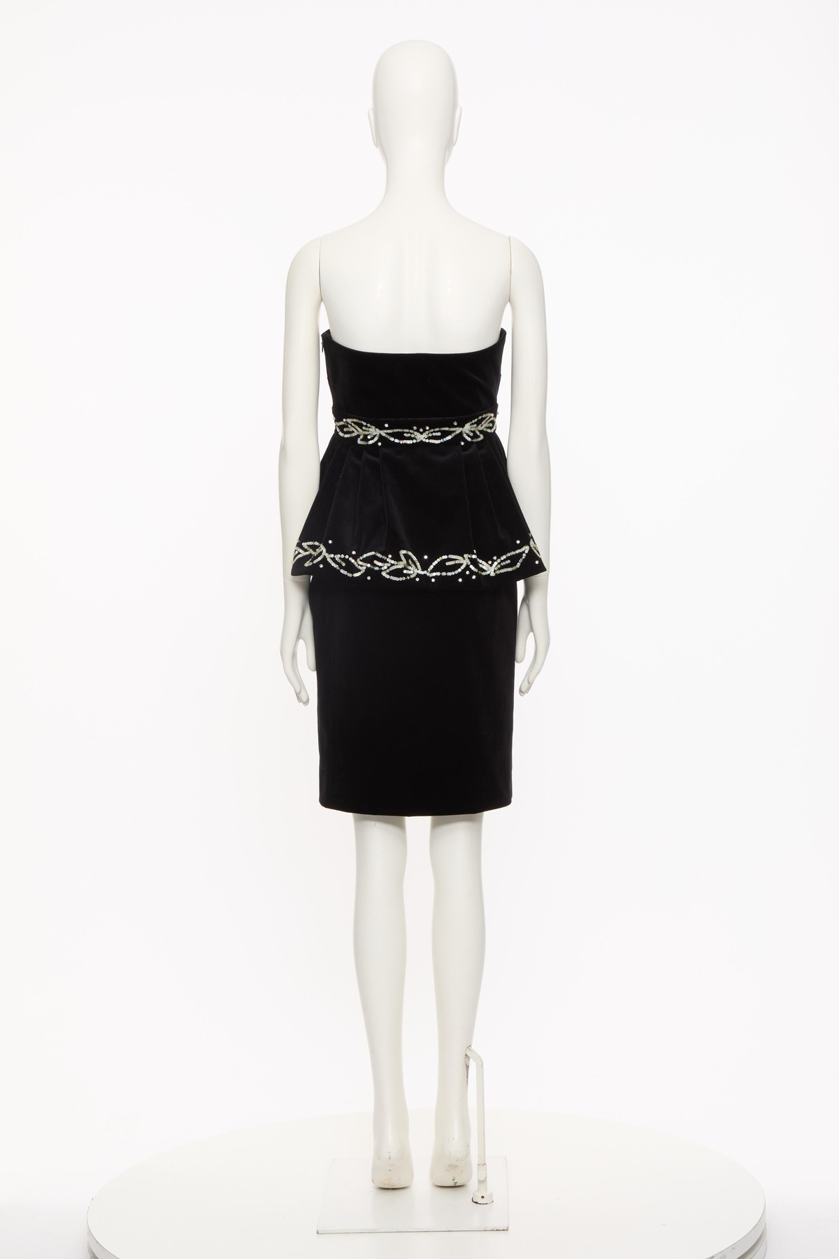 Valentino Embellished Satin-trimmed Cropped Cotton-blend Velvet Peplum Top In Black