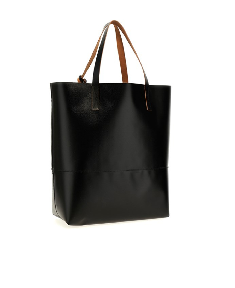 Marni Tribeca Logo-print Faux-leather Tote Bag In Black