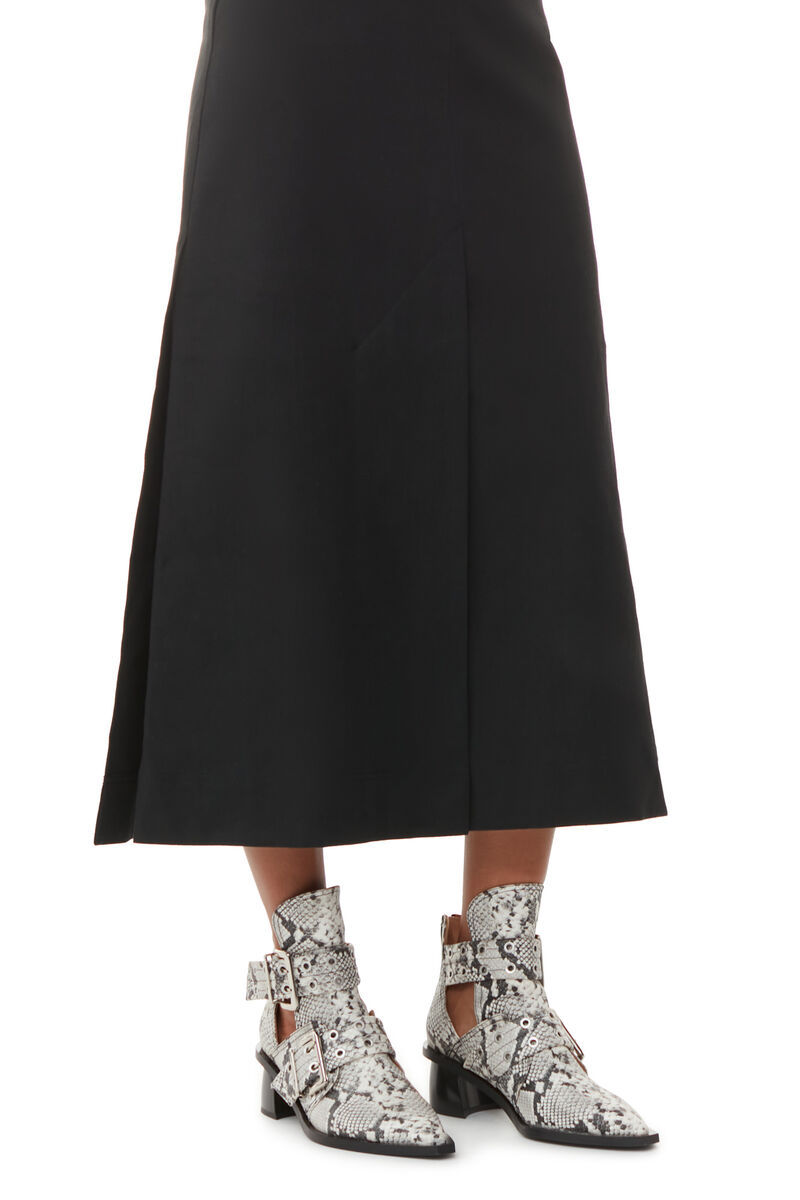 Ganni Snake Printed Chunky Buckle Open Cut Boots In Gray