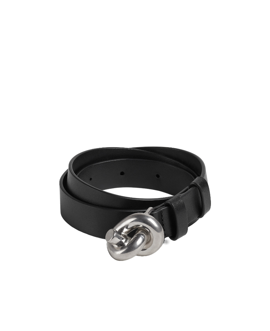 Bottega Veneta Womens Black-silver Knot Leather And Silver-tone Hardware Belt