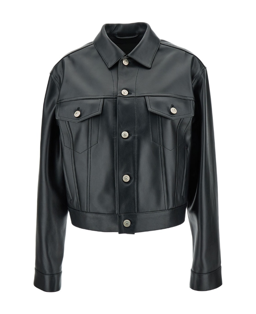 Balenciaga Black Cropped Jacket With Silver-tone Branded Buttons In Super Smooth Leather Woman In Black