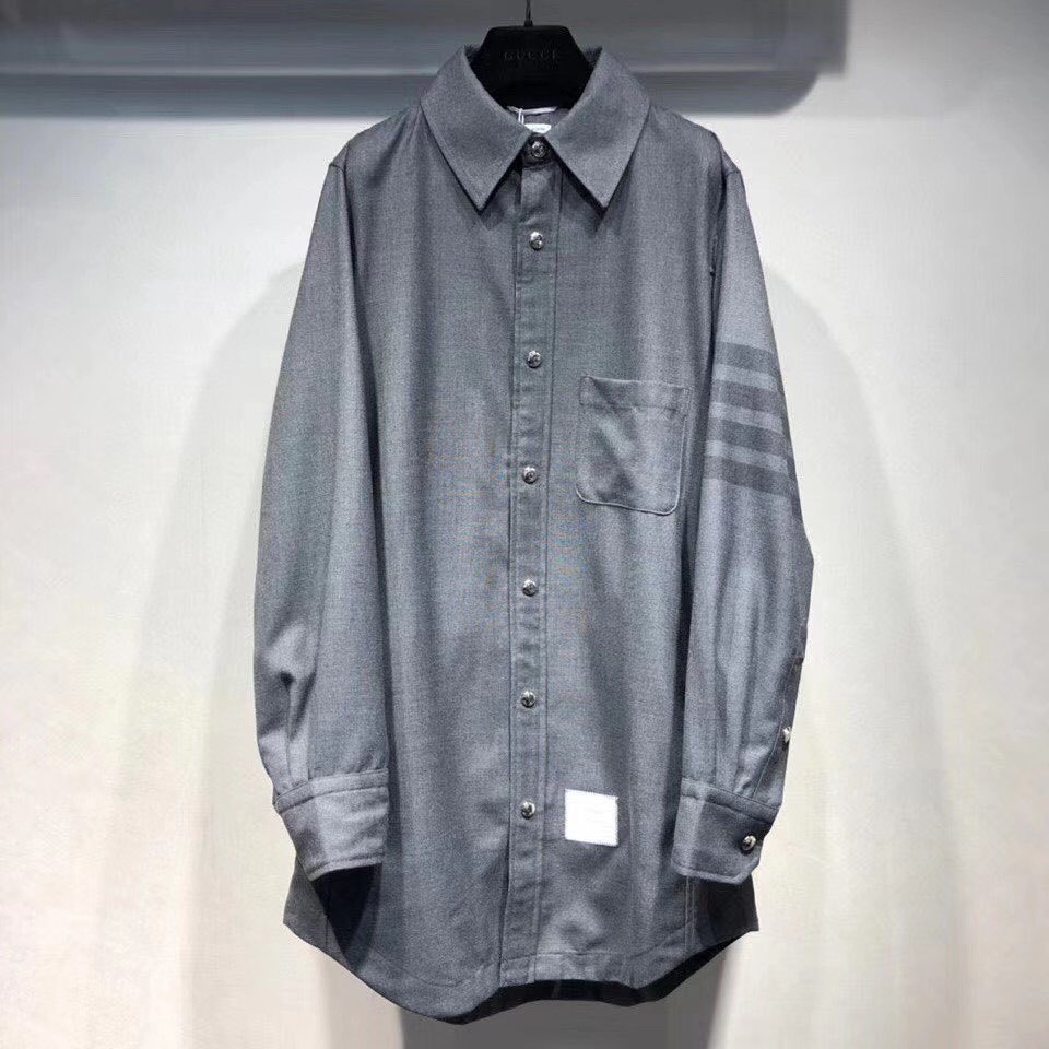 Thom Browne Flannel Tonal 4-bar Shirt Jacket In Black