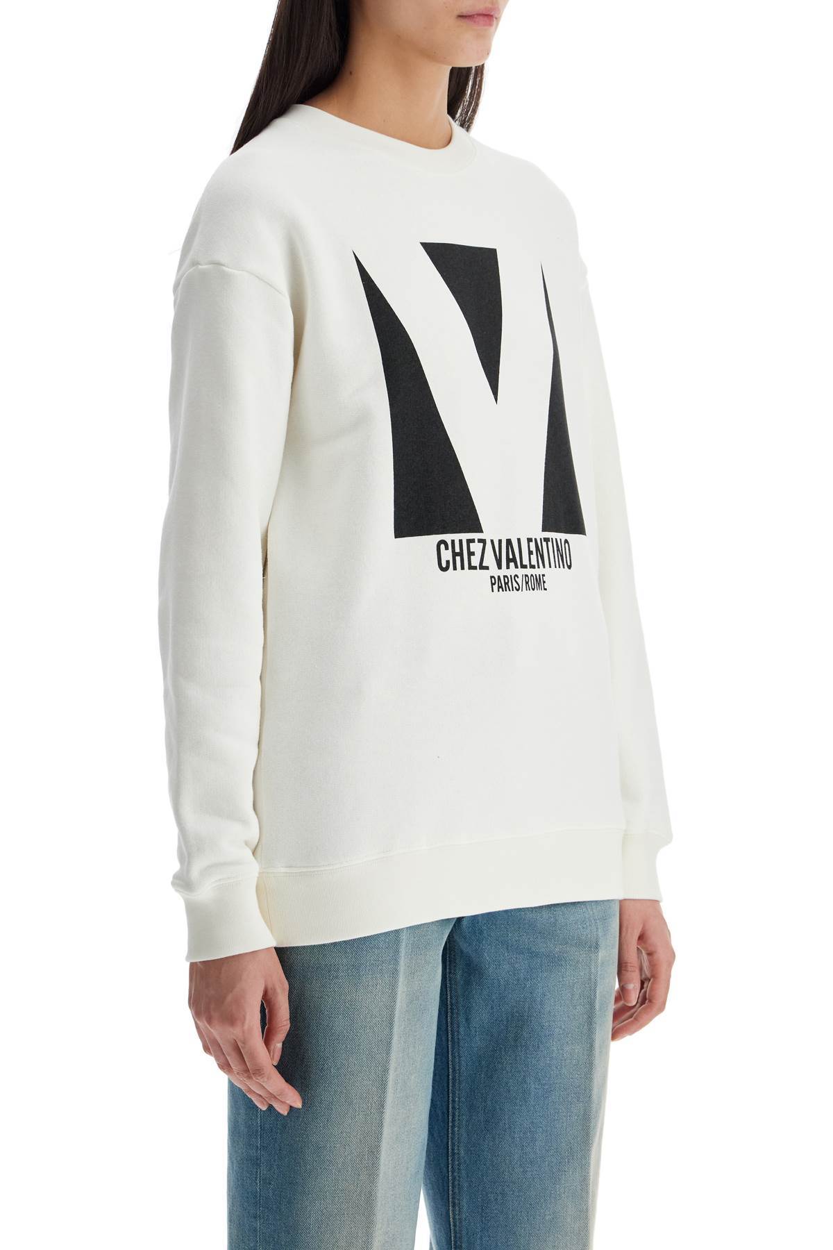 Valentino Round-collar Long-sleeve Hoodie In White