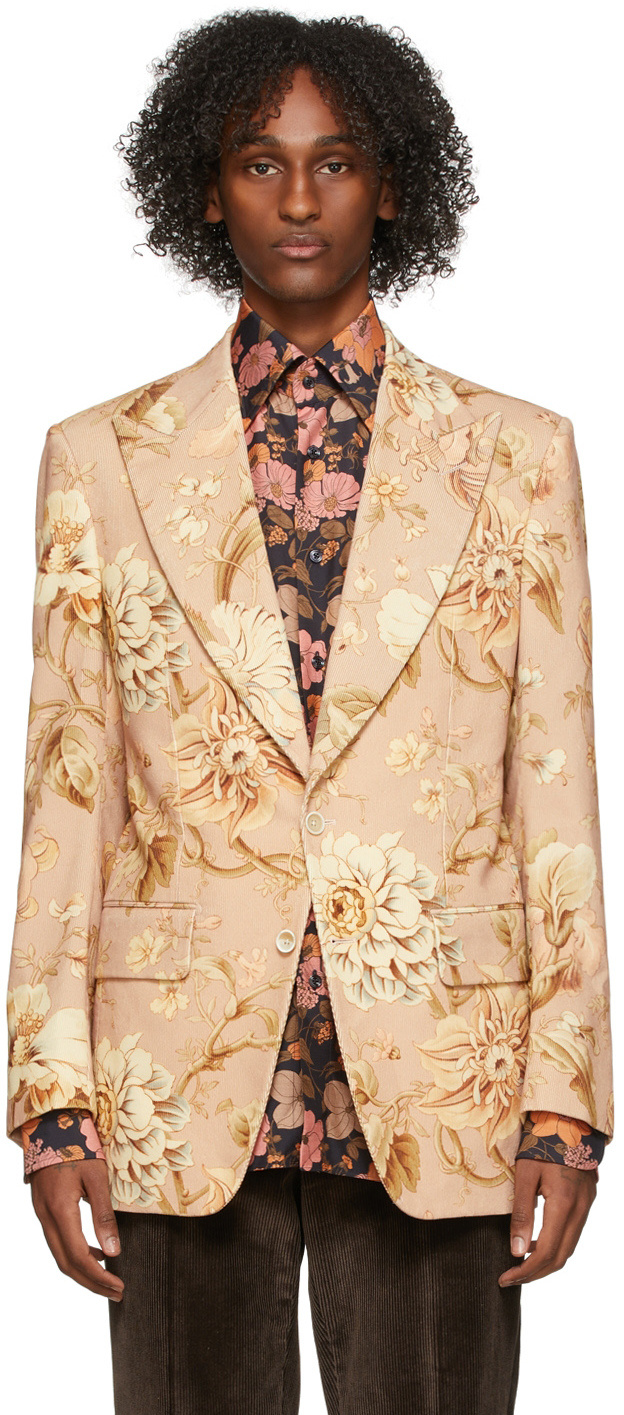 Tom Ford Floral Print Single-breasted Blazer In Nude