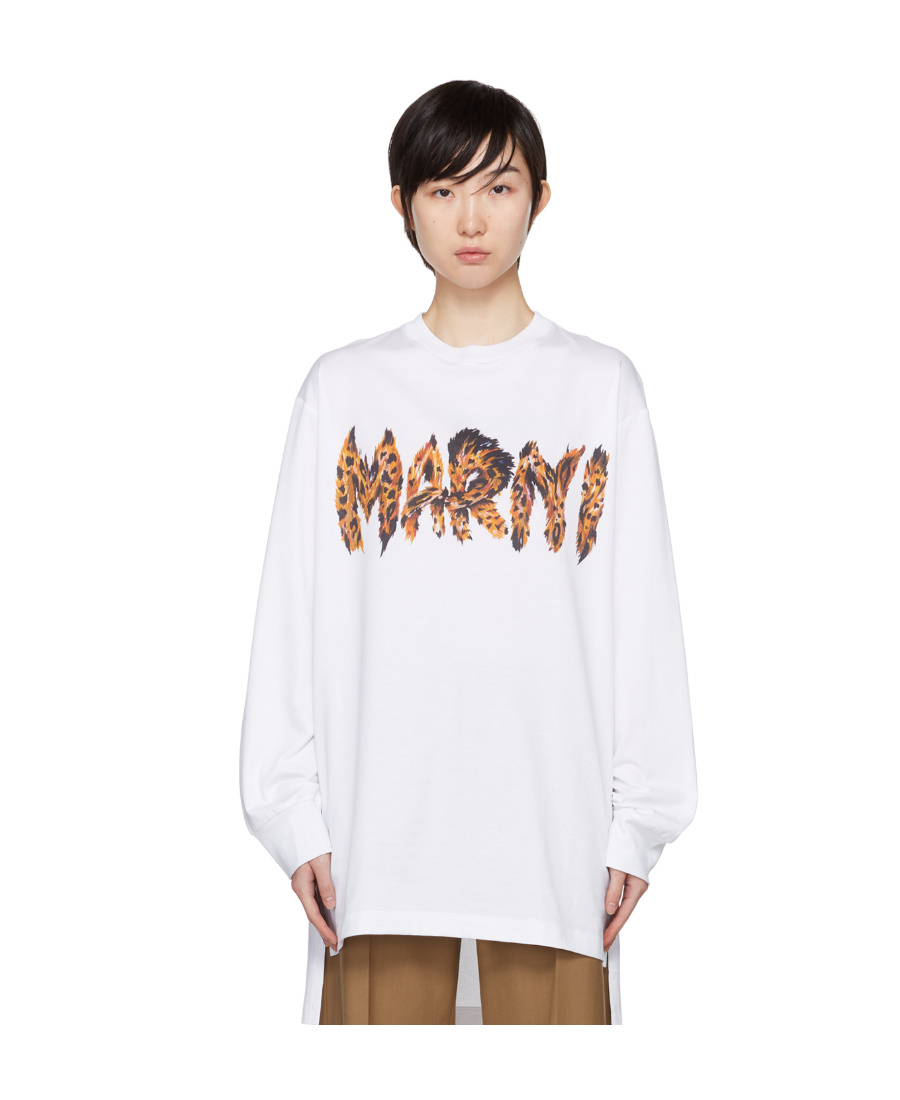 Marni Logo-print Long-sleeve Top In White