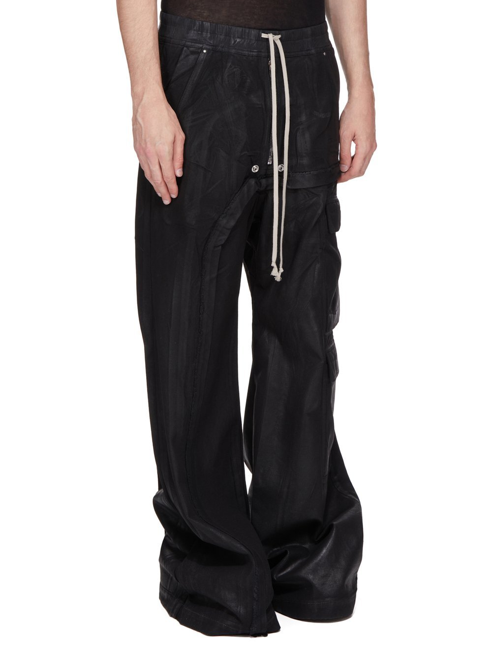 Rick Owens Drkshdw Black Hollywood Imbalanced Double Cargo Jumbo Belas Denim Cargo Pants In Black