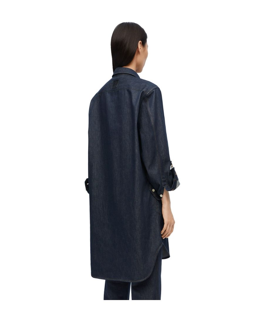 Loewe Chain Shirt Dress In Denim In Black