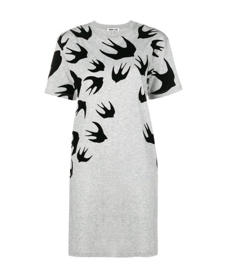 Mcq By Alexander Mcqueen Swallow Print Dress In Gray