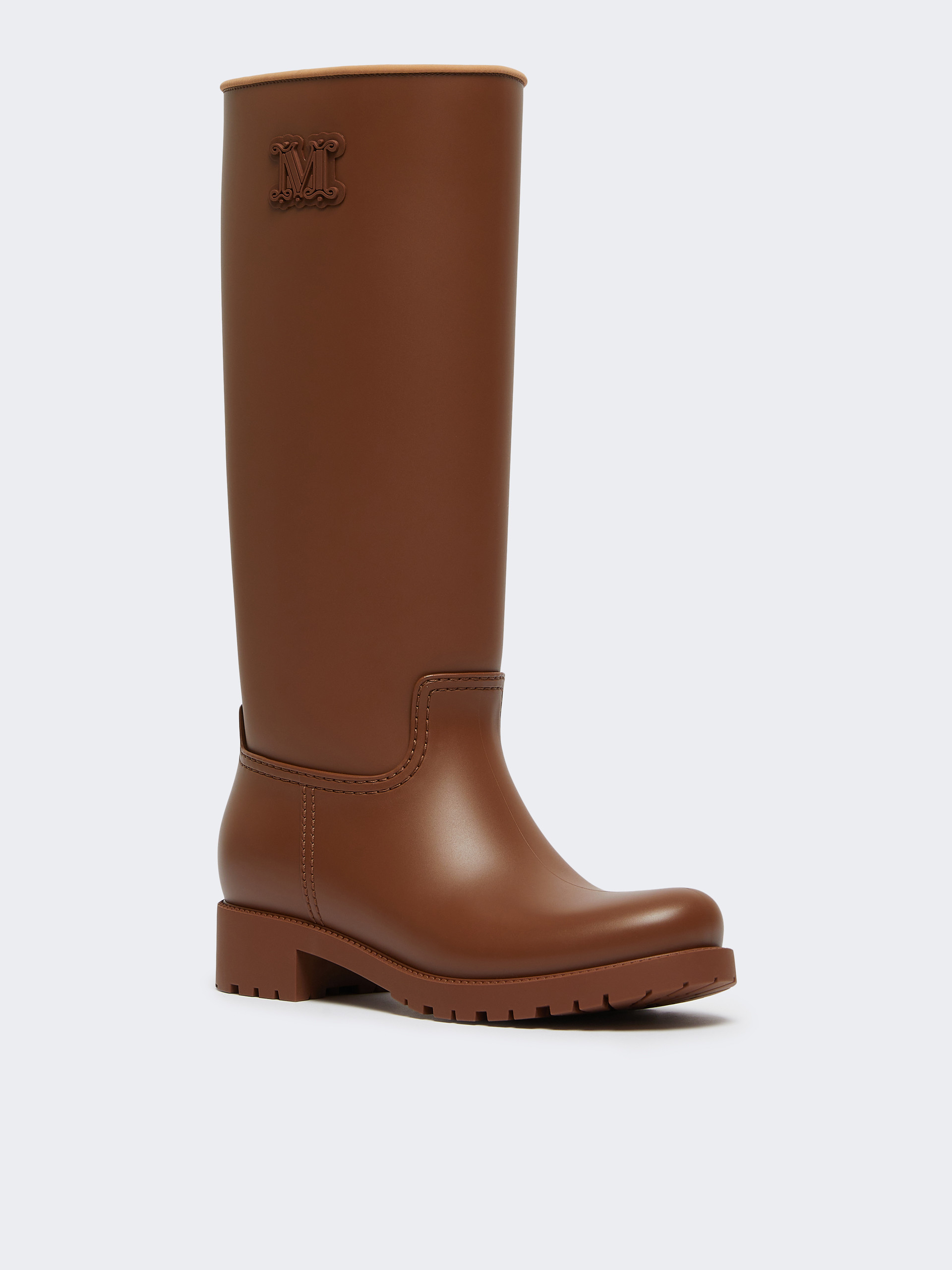 Max Mara Logo-embellished Block-heel Boots In Brown