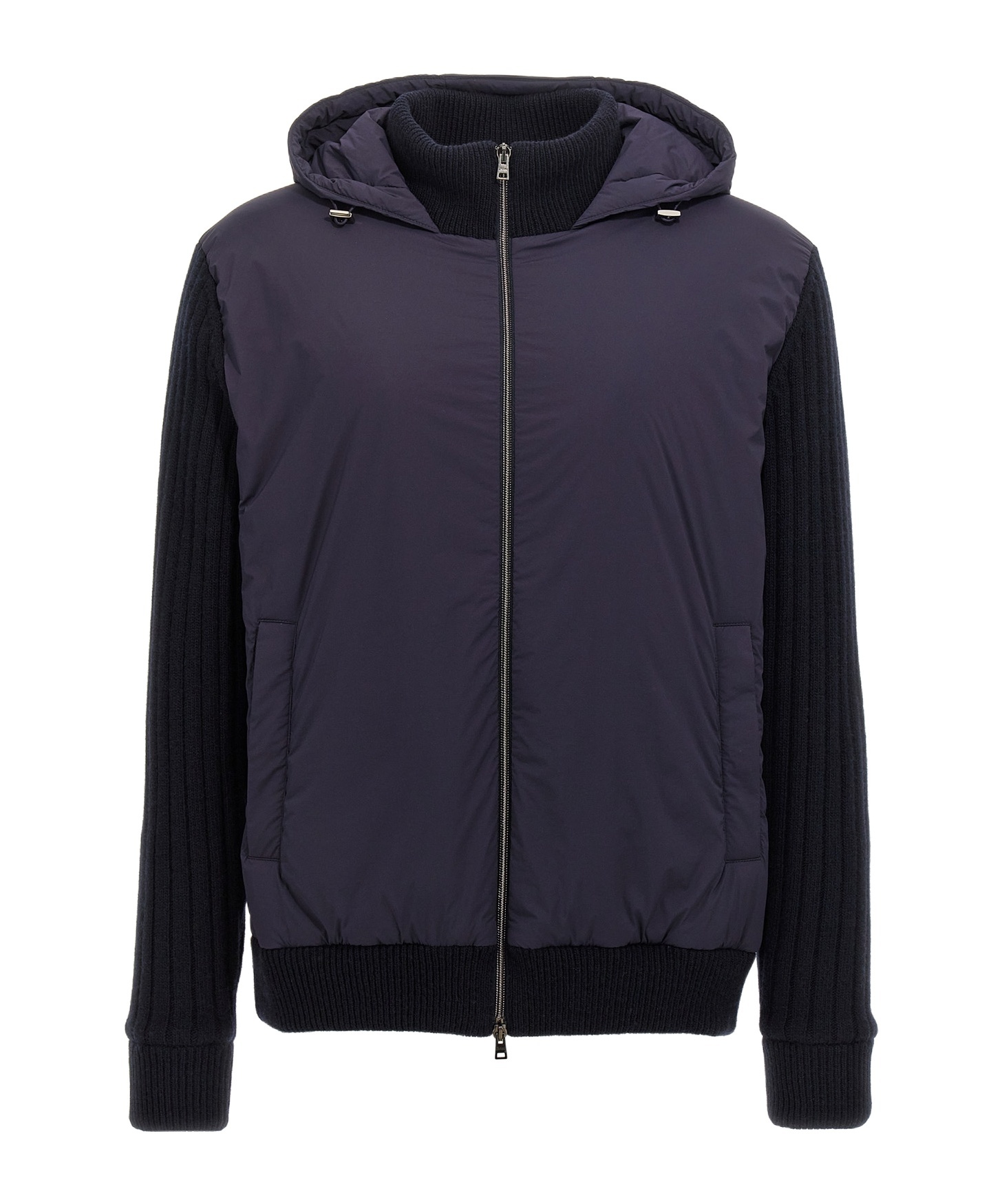Herno Knitted-panels Hooded Jacket In Black