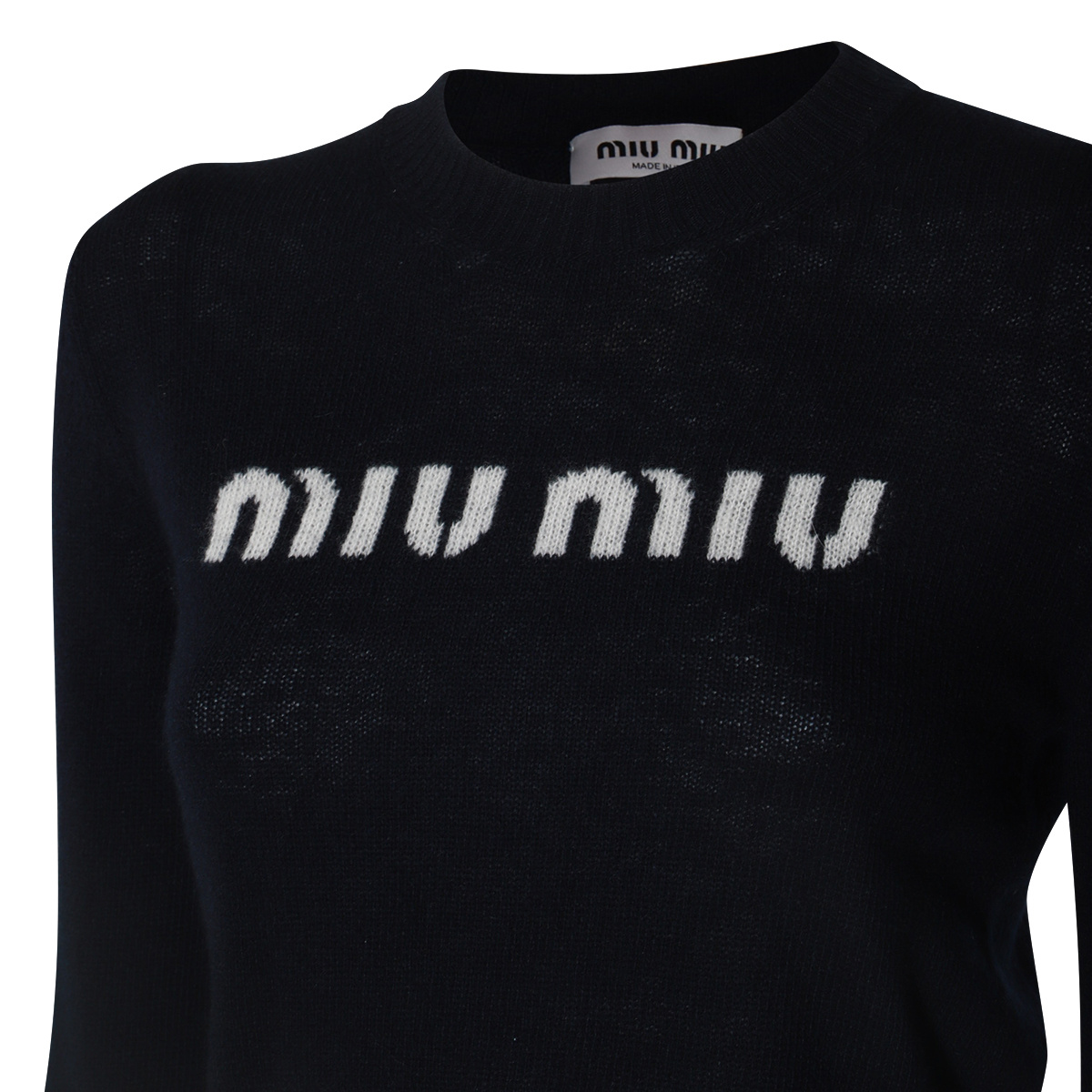 MIU MIU MIU MIU LOGO INTARSIA CREWNECK KNITTED JUMPER