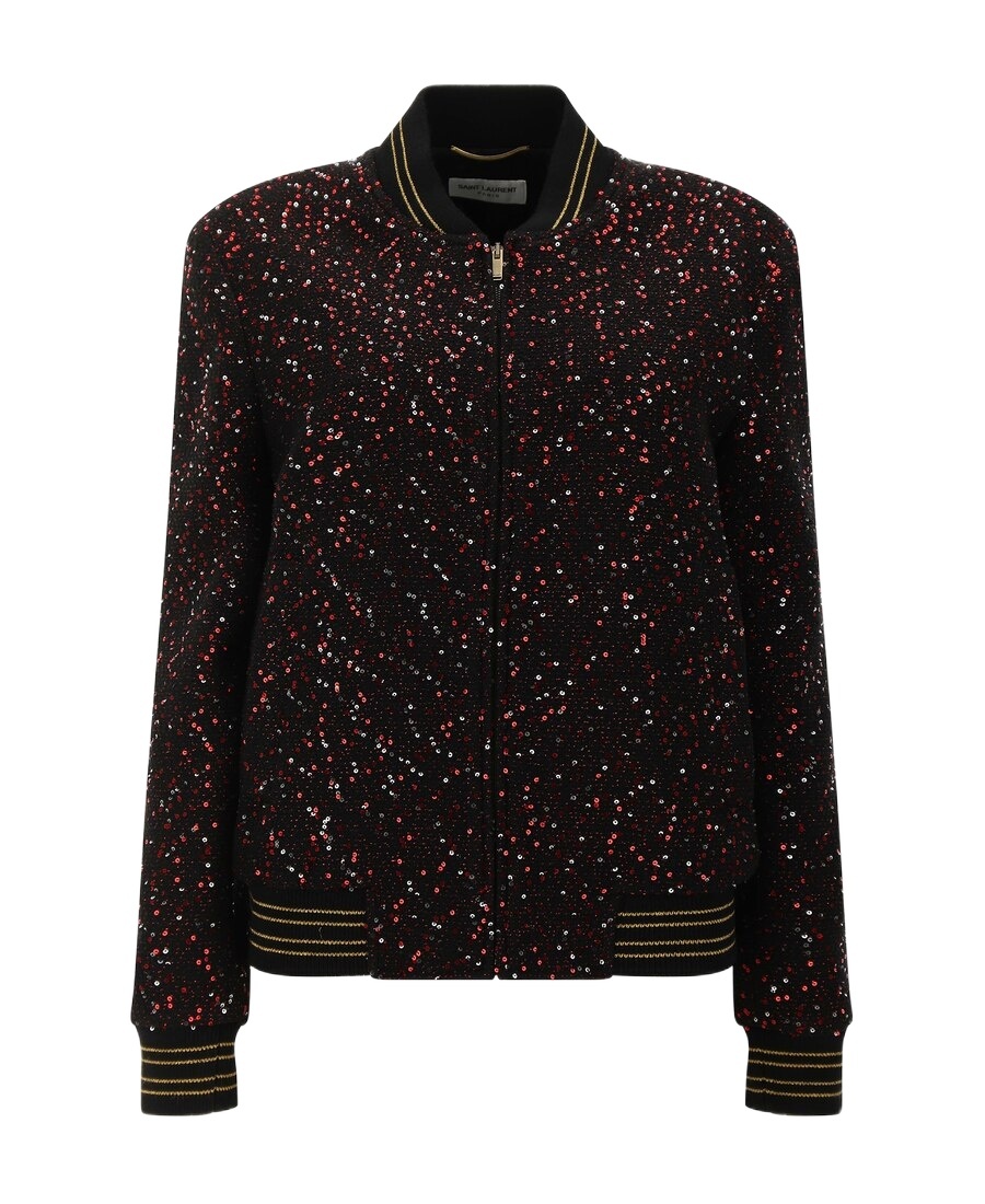 Saint Laurent Sequinned Bomber Jacket In Black
