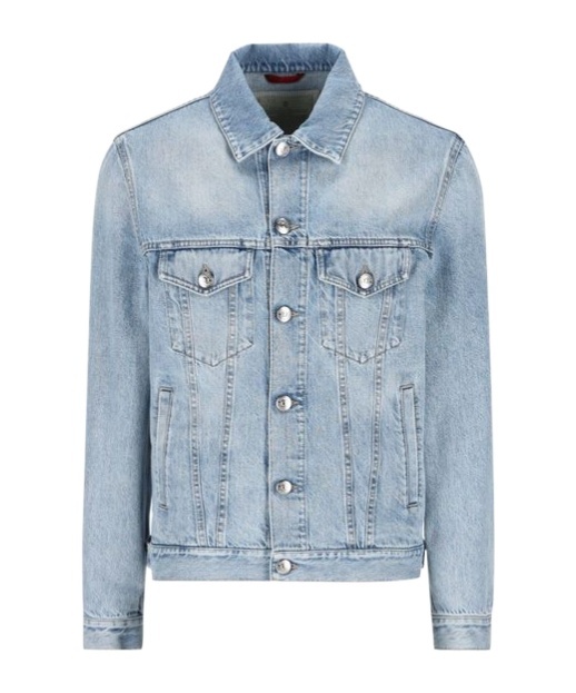 Brunello Cucinelli Blue Denim Cotton Jacket In Blue